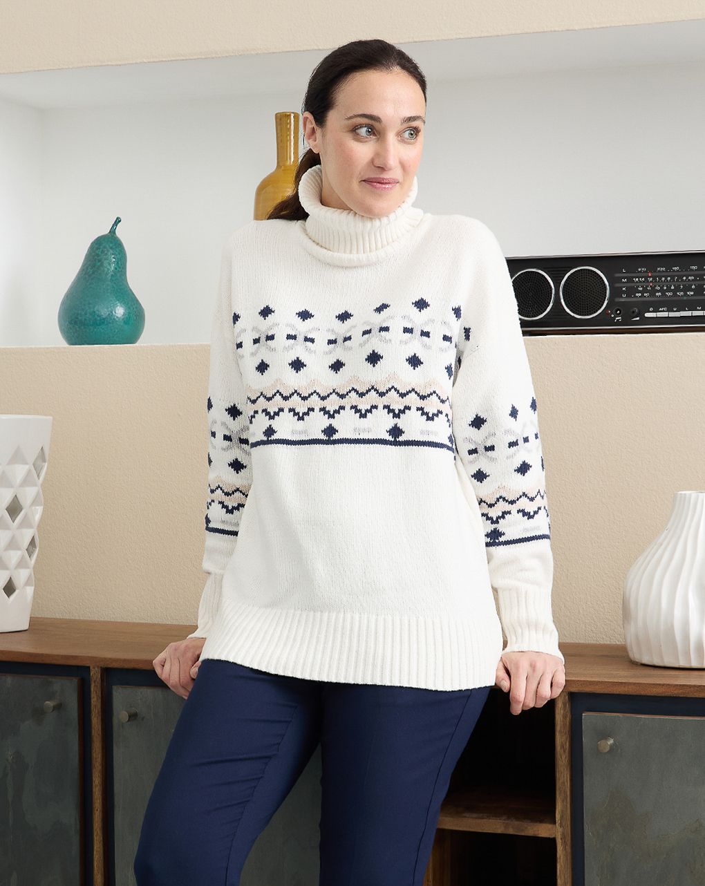 γυναικείο πουλόβερ εγκυμοσύνης ζιβάγκο λευκό ζακάρ - Prénatal