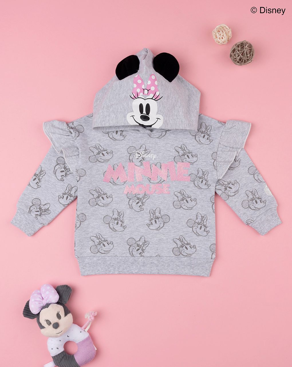 μπλούζα φούτερ γκρι με τη minnie για κορίτσι