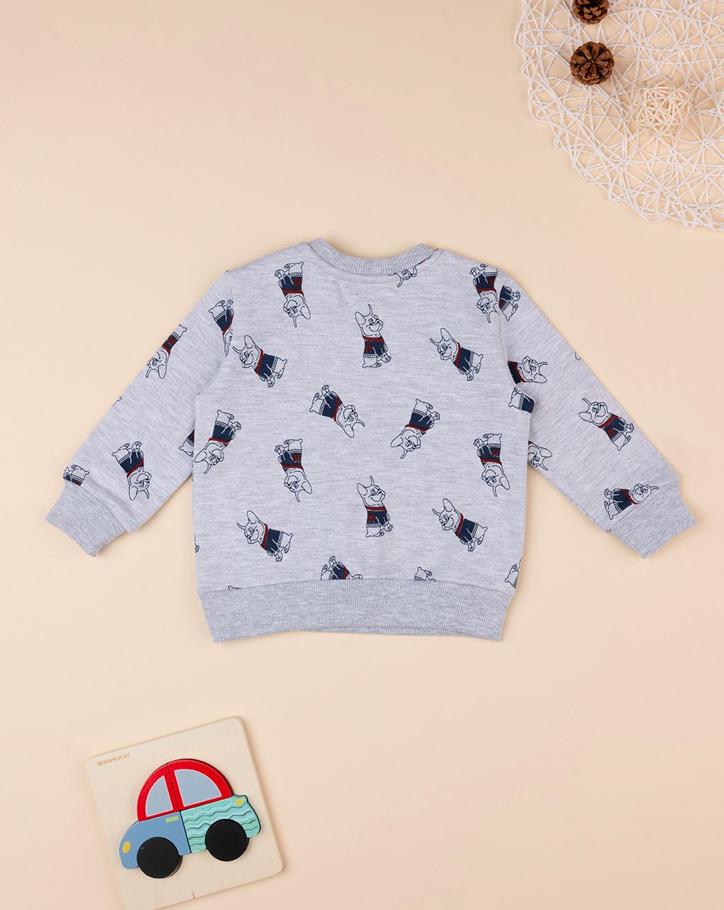 βρεφική μπλούζα φούτερ γκρι με σκυλάκια για αγόρι - Prénatal