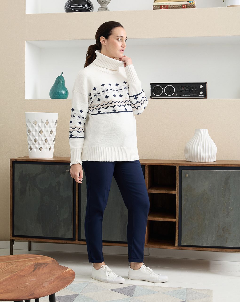 γυναικείο πουλόβερ εγκυμοσύνης ζιβάγκο λευκό ζακάρ