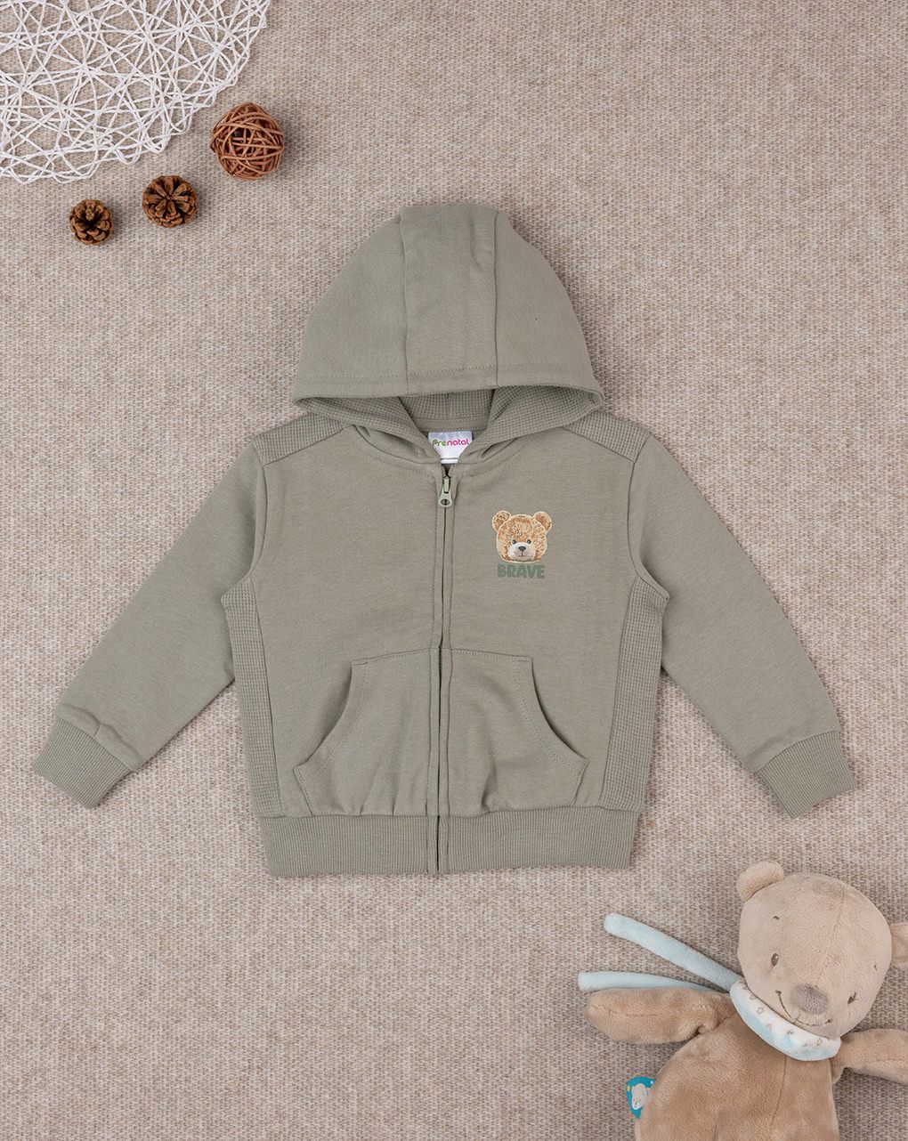 βρεφική ζακέτα φούτερ πράσινη teddy για αγόρι - Prénatal