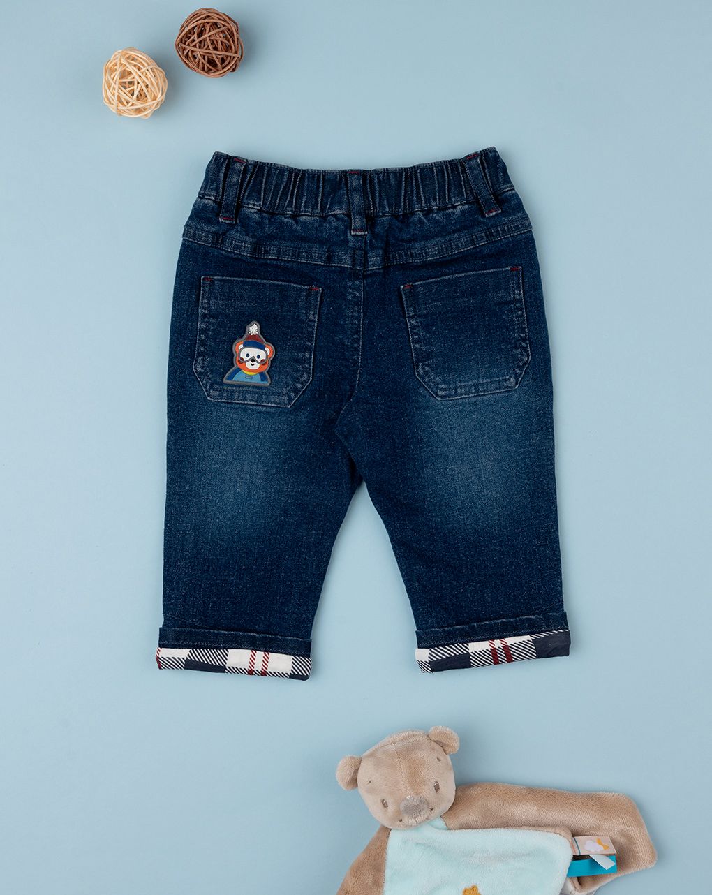 βρεφικό τζιν παντελόνι μπλε καρό για αγόρι - Prénatal