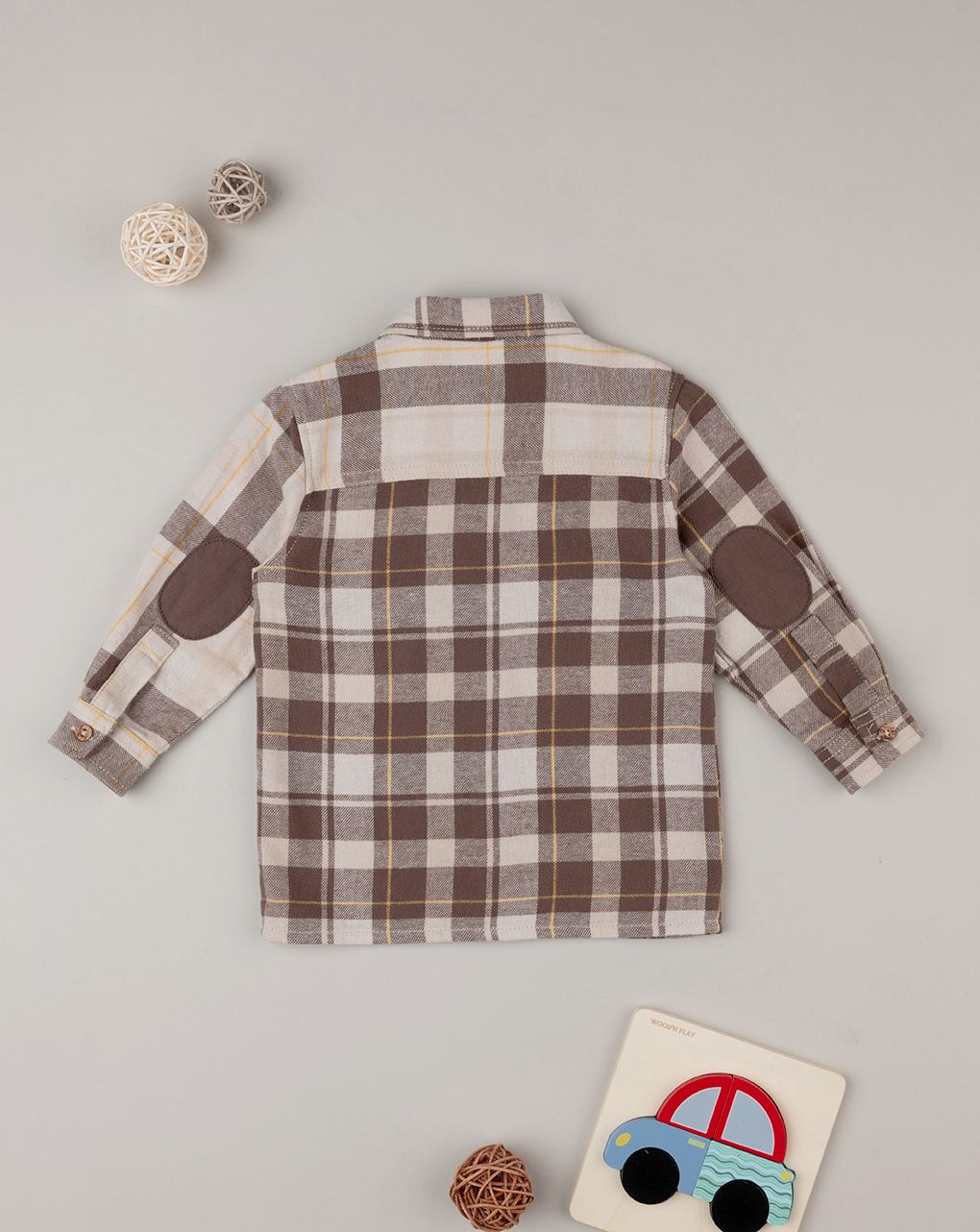 βρεφικό πουκάμισο καρό καφέ wood για αγόρι - Prénatal