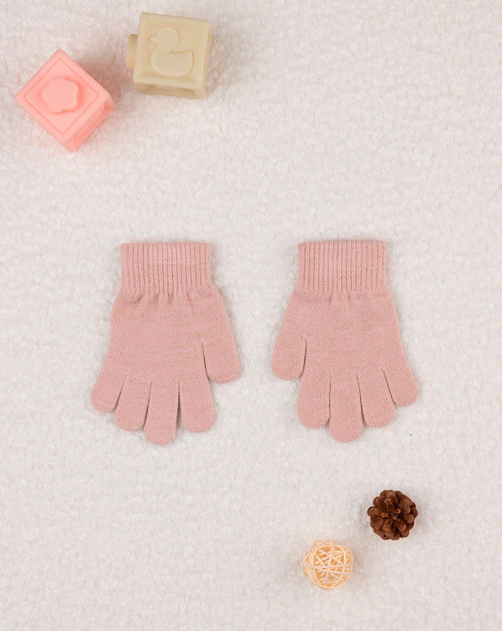 παιδικά γάντια πλεκτά ροζ με lurex για κορίτσι - Prénatal