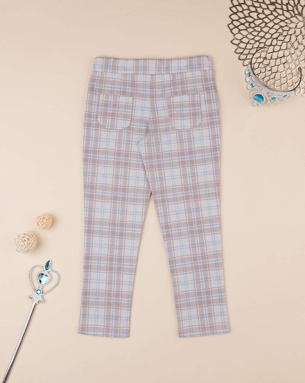 παιδικό κολάν καρό γαλάζιο/dusty pink για κορίτσι - Prénatal