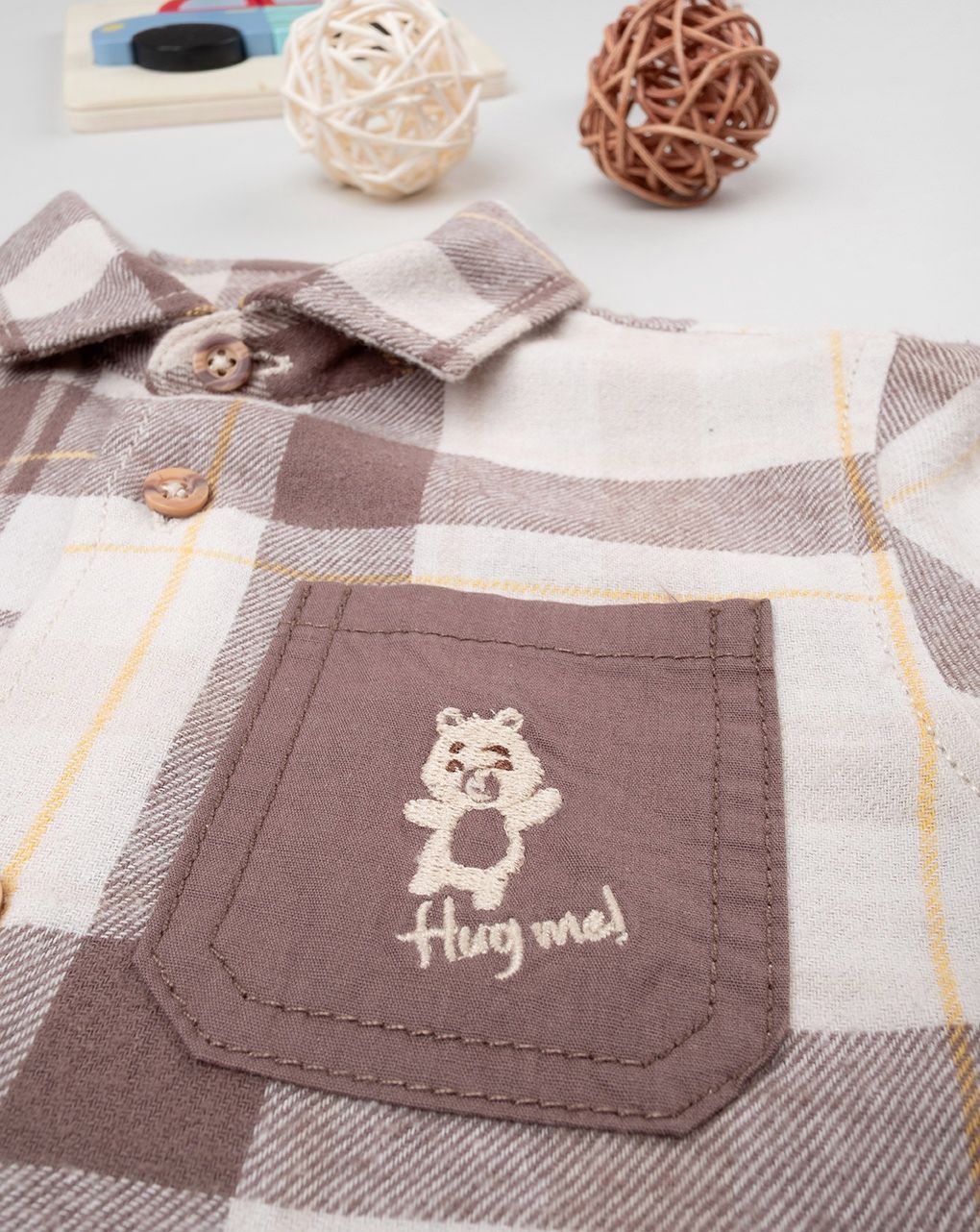 βρεφικό πουκάμισο καρό καφέ wood για αγόρι - Prénatal