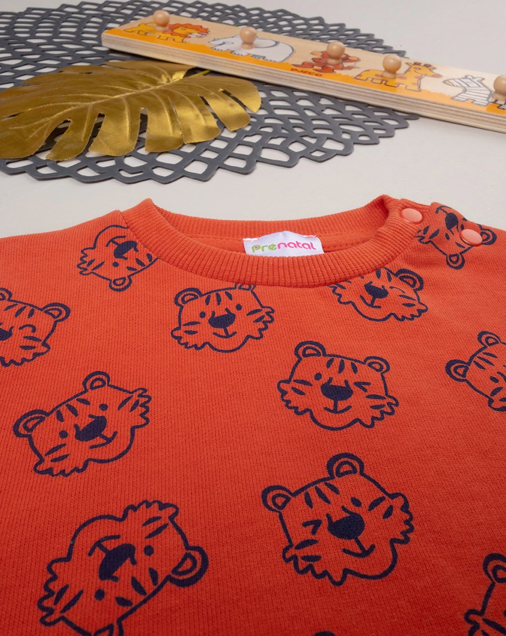 βρεφική μπλούζα φούτερ πορτοκαλί με τιγράκια για αγόρι - Prénatal