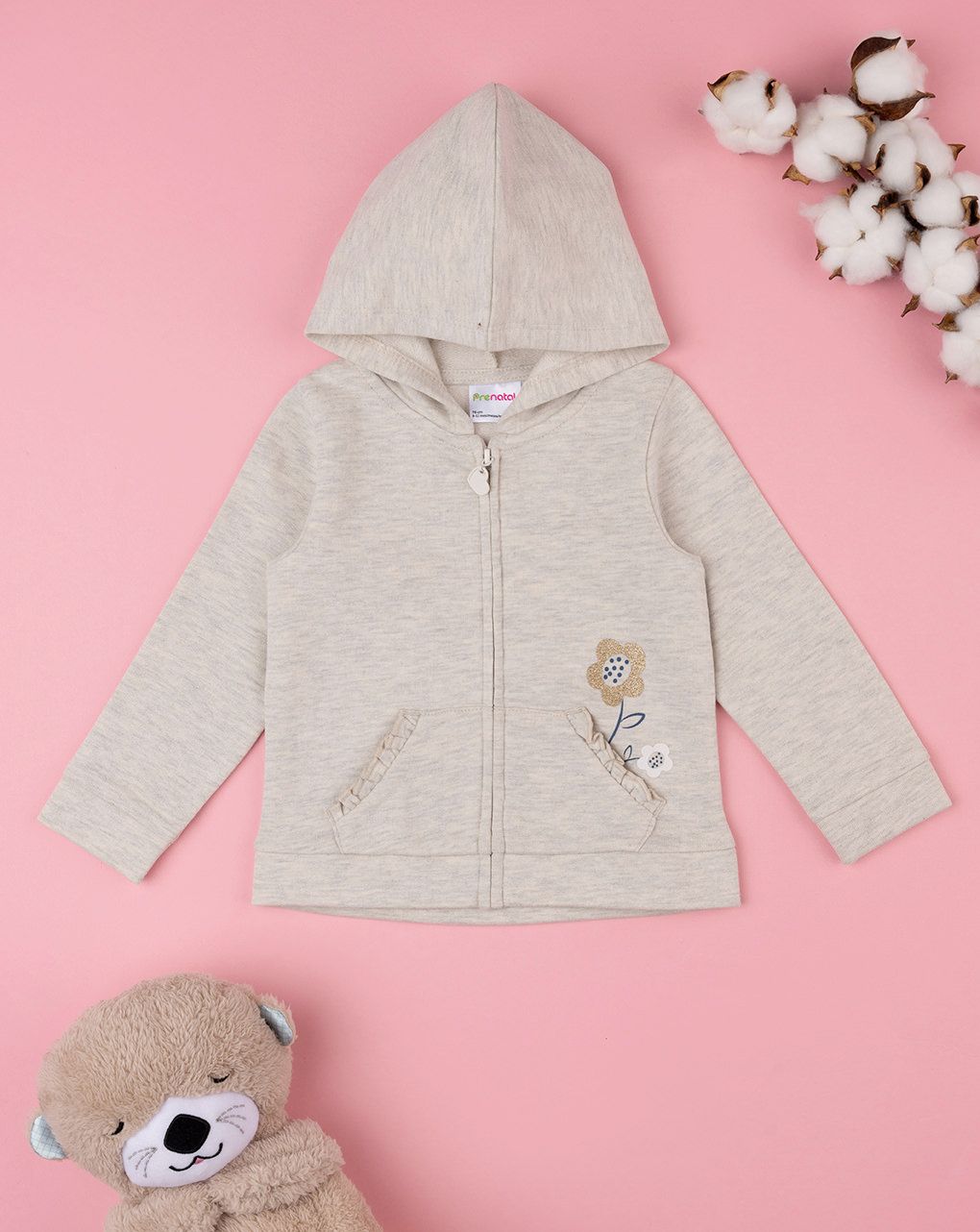 βρεφική ζακέτα φούτερ μπεζ με λουλούδια για κορίτσι - Prénatal