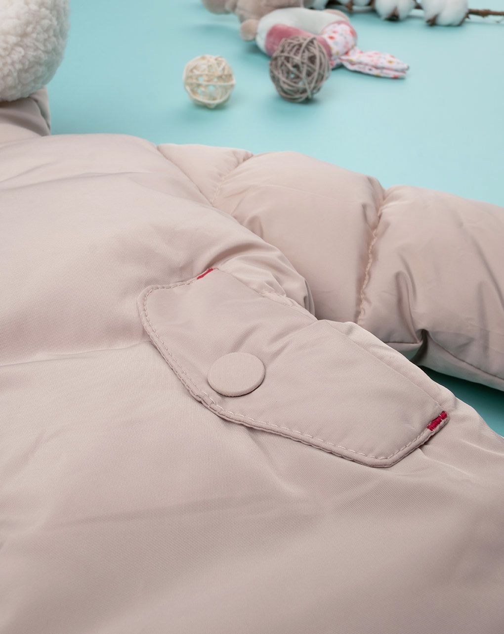 βρεφικό μπουφάν puffer μπεζ με φιογκάκια για κορίτσι - Prénatal