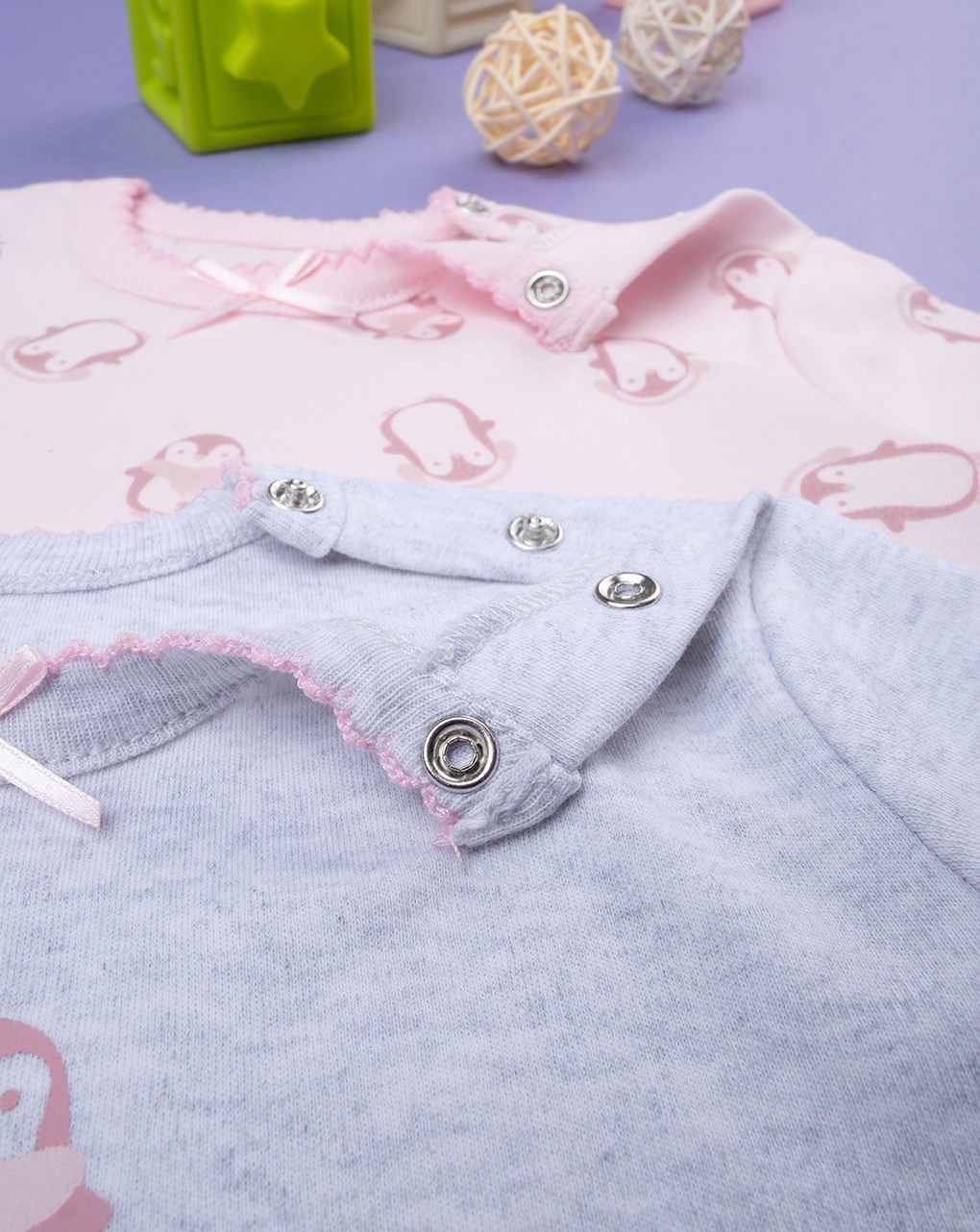 βρεφικά μακρυμάνικα κορμάκια πακέτο x2 πιγκουίνοι για κορίτσι - Prénatal