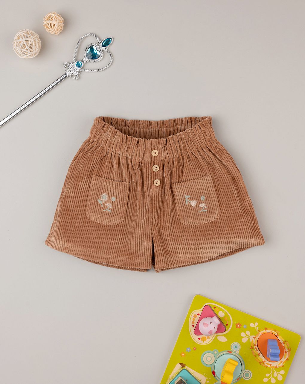 παιδικό σορτσάκι βελουτέ καφέ για κορίτσι - Prénatal