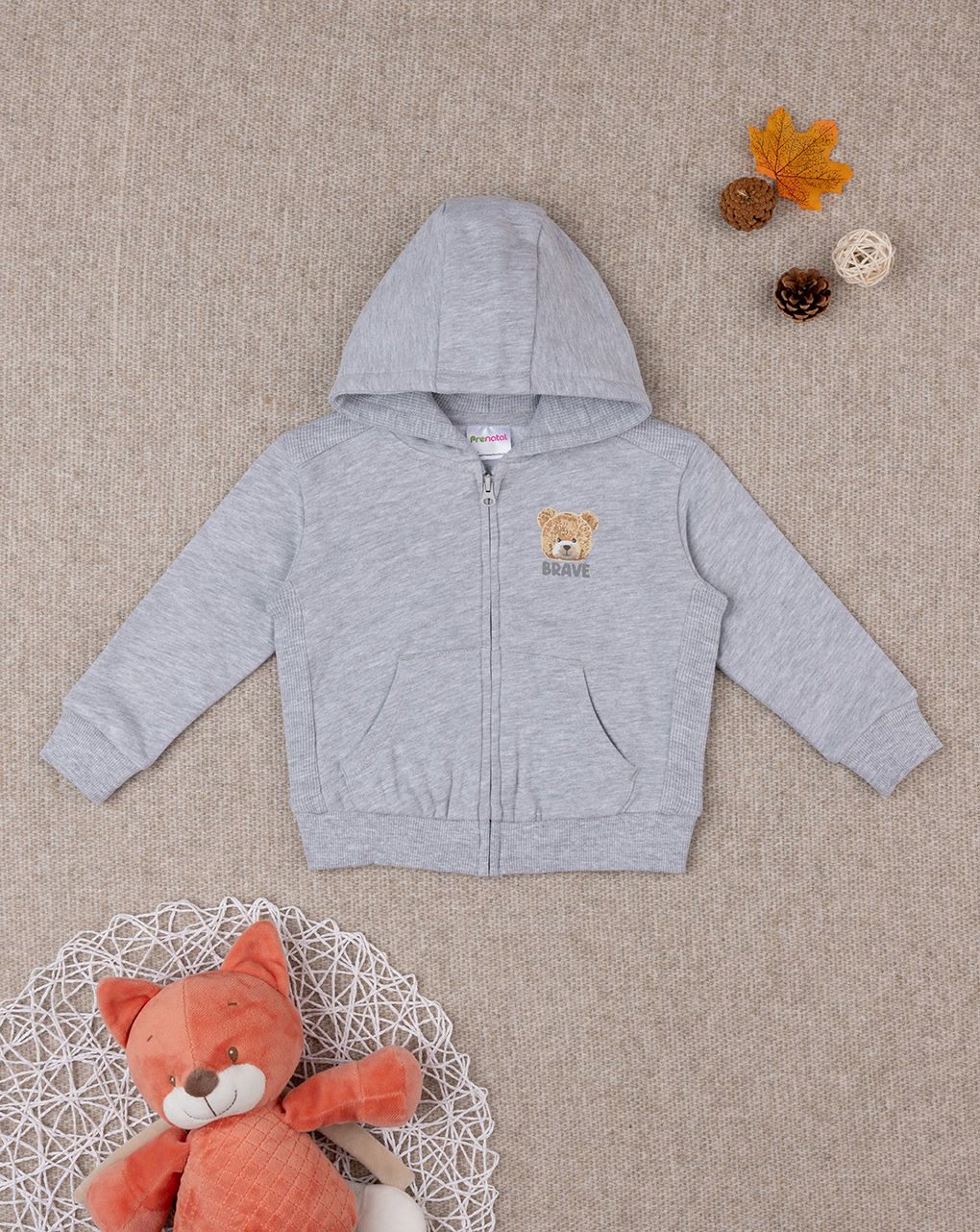βρεφική ζακέτα φούτερ γκρι teddy για αγόρι - Prénatal