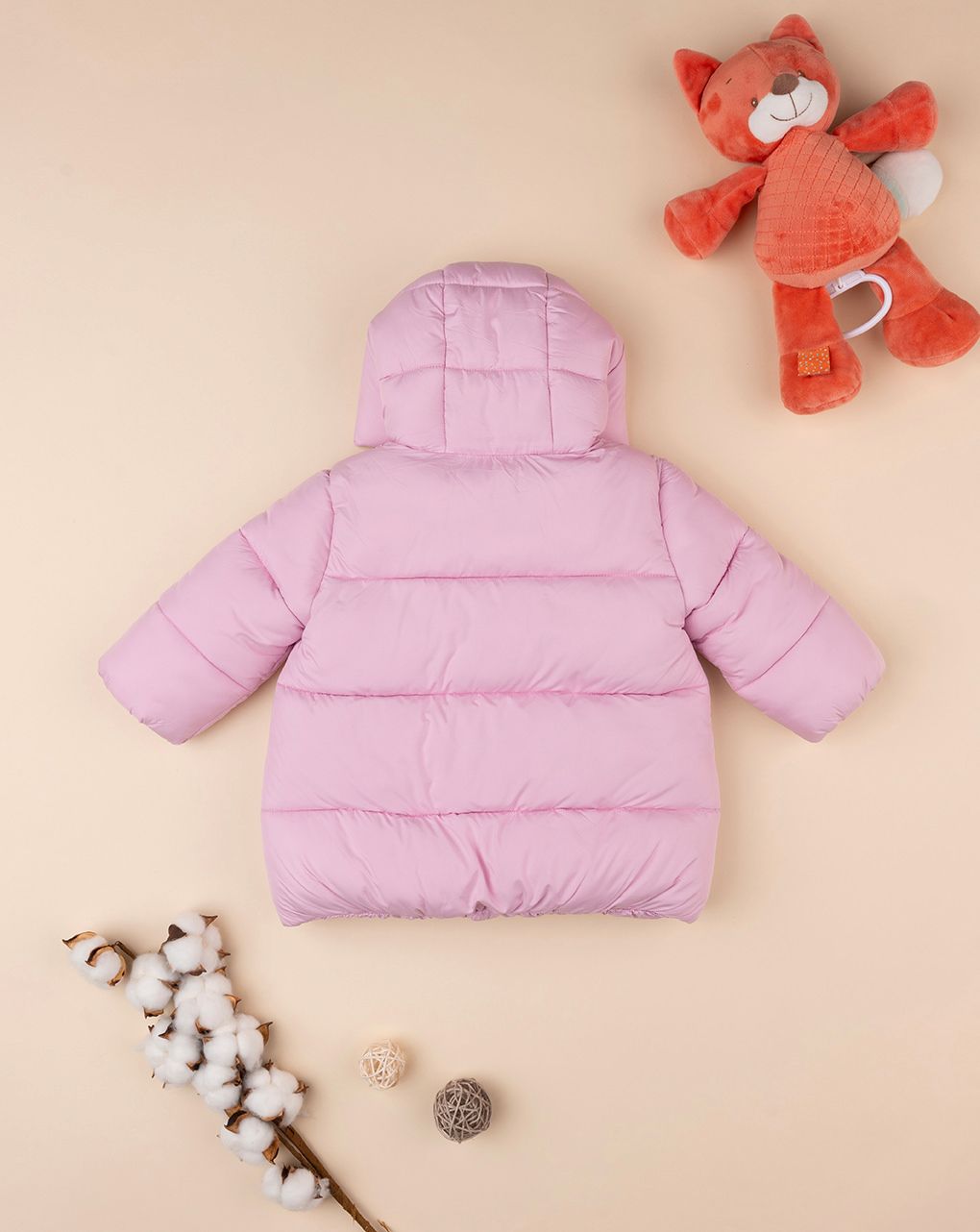 βρεφικό μπουφάν puffer ροζ με φιογκάκια για κορίτσι - Prénatal