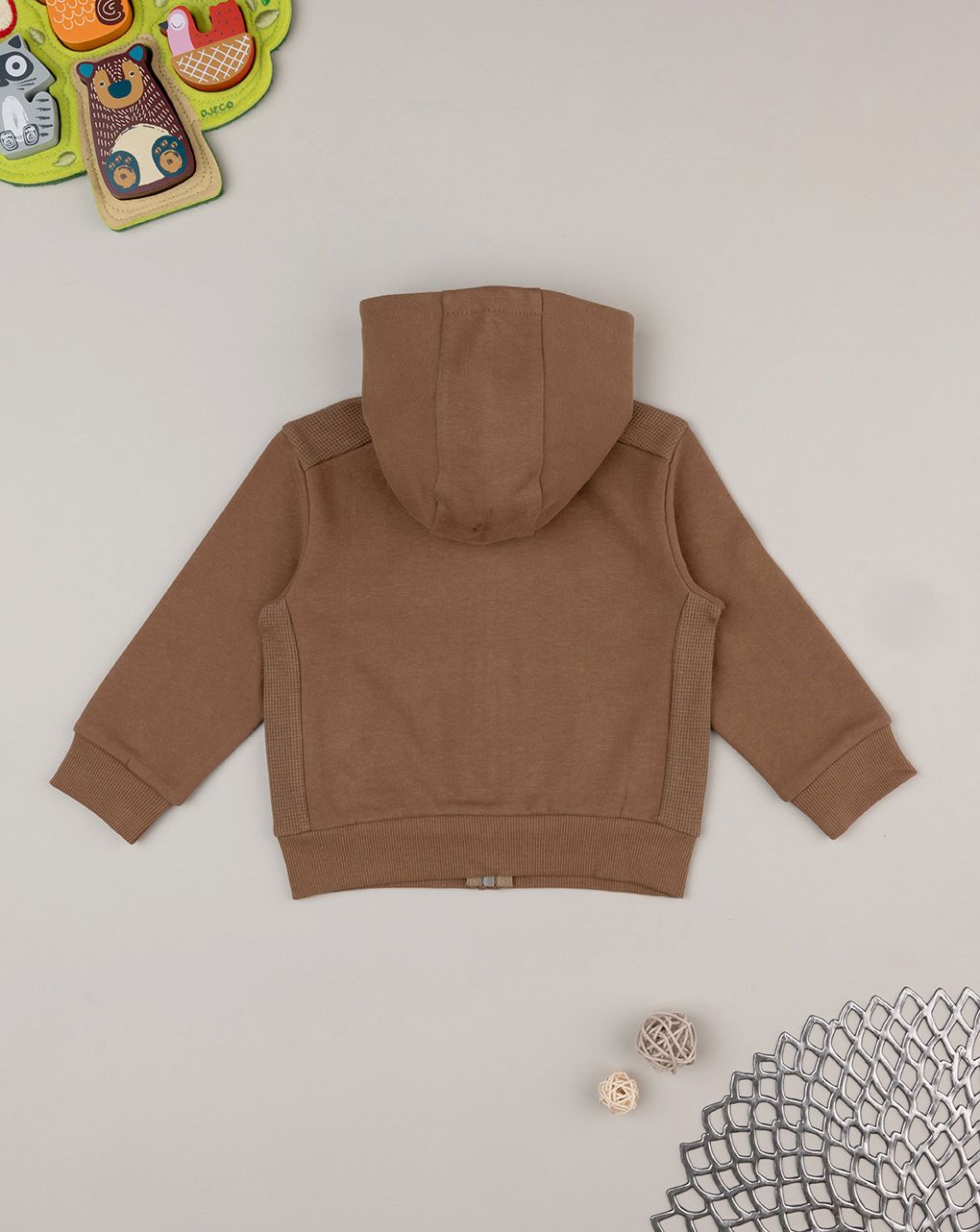βρεφική ζακέτα φούτερ καφέ teddy για αγόρι - Prénatal