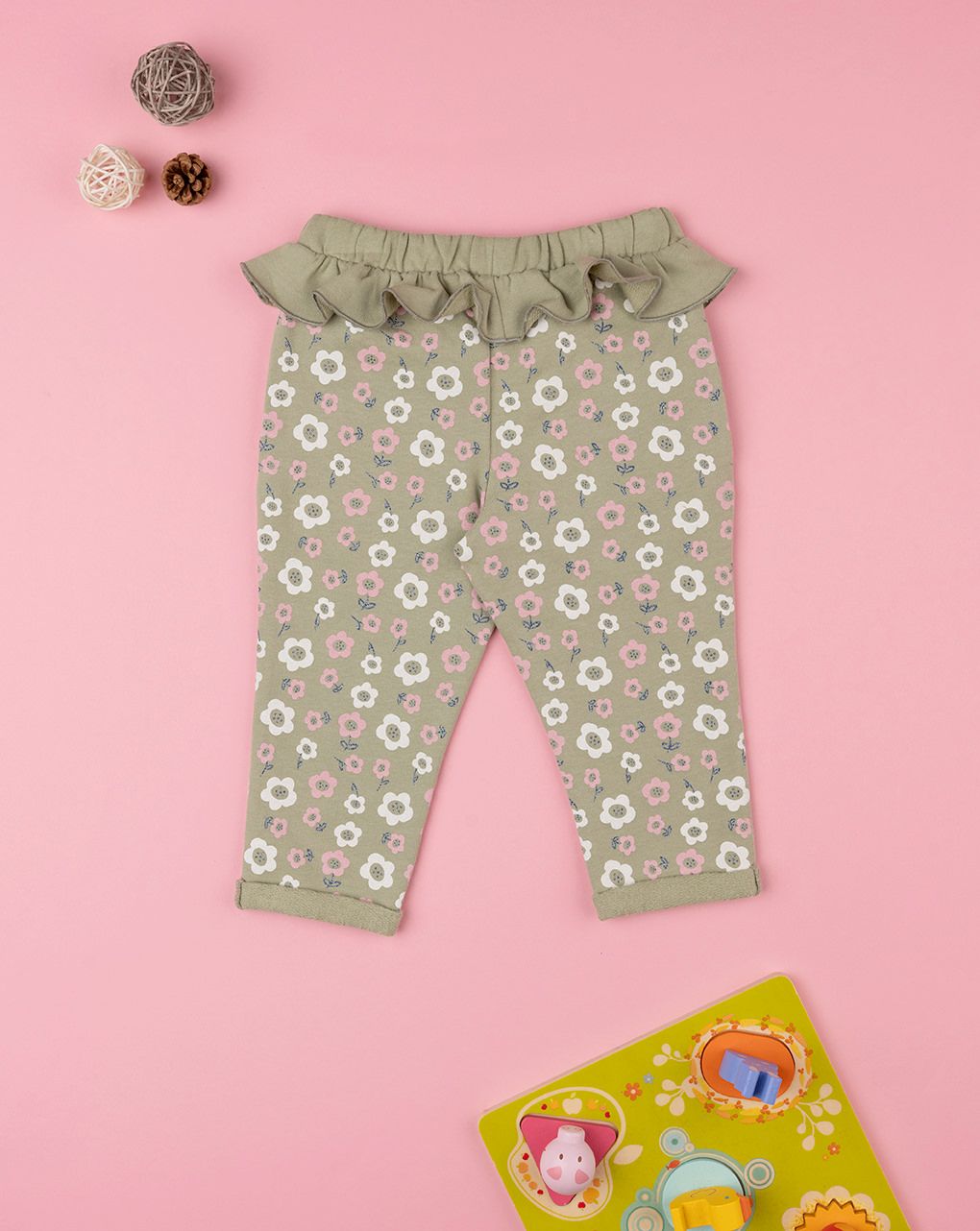 βρεφικό παντελόνι φούτερ χακί φλοράλ για κορίτσι - Prénatal