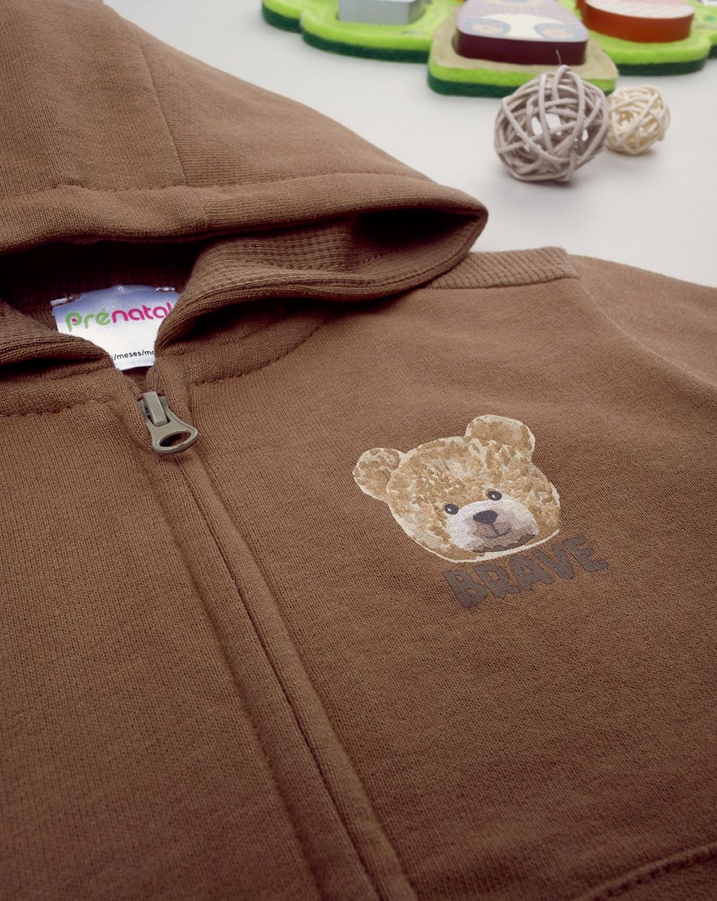 βρεφική ζακέτα φούτερ καφέ teddy για αγόρι - Prénatal