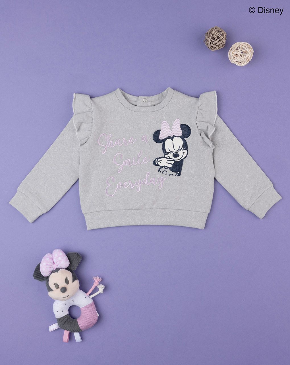 βρεφική μπλούζα φούτερ γκρι με τη minnie για κορίτσι
