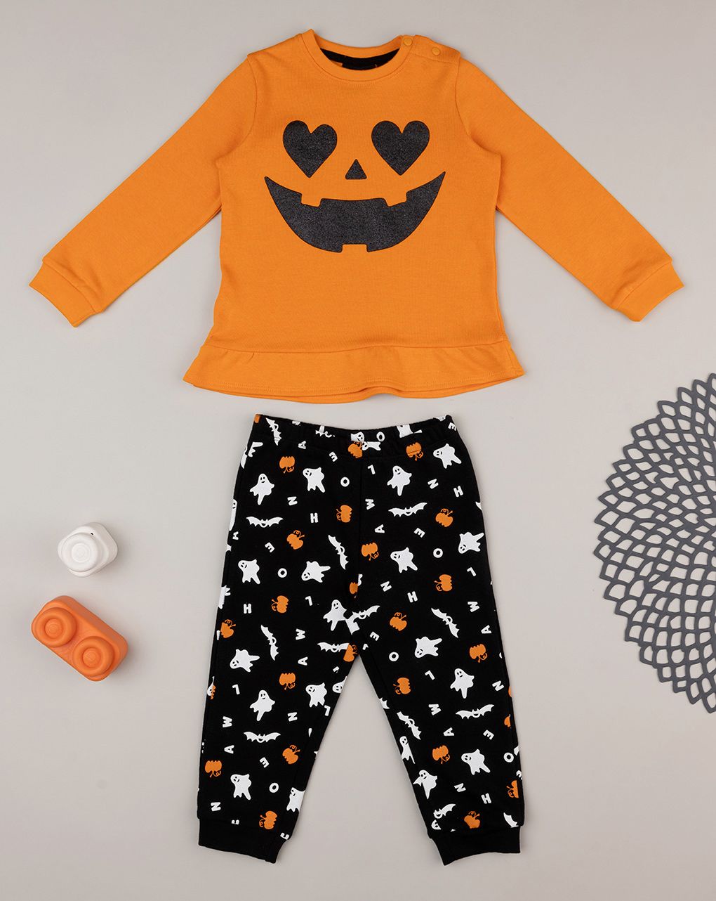 πιτζάμα halloween πορτοκαλί/μαύρη για κορίτσι - Prénatal