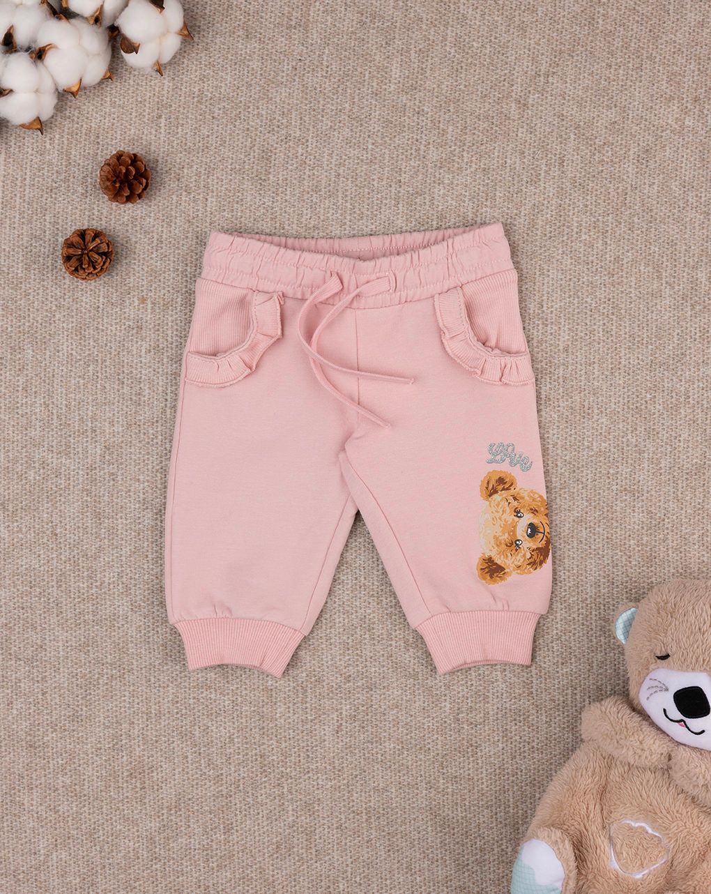 βρεφικό παντελόνι φούτερ ροζ teddy για κορίτσι - Prénatal