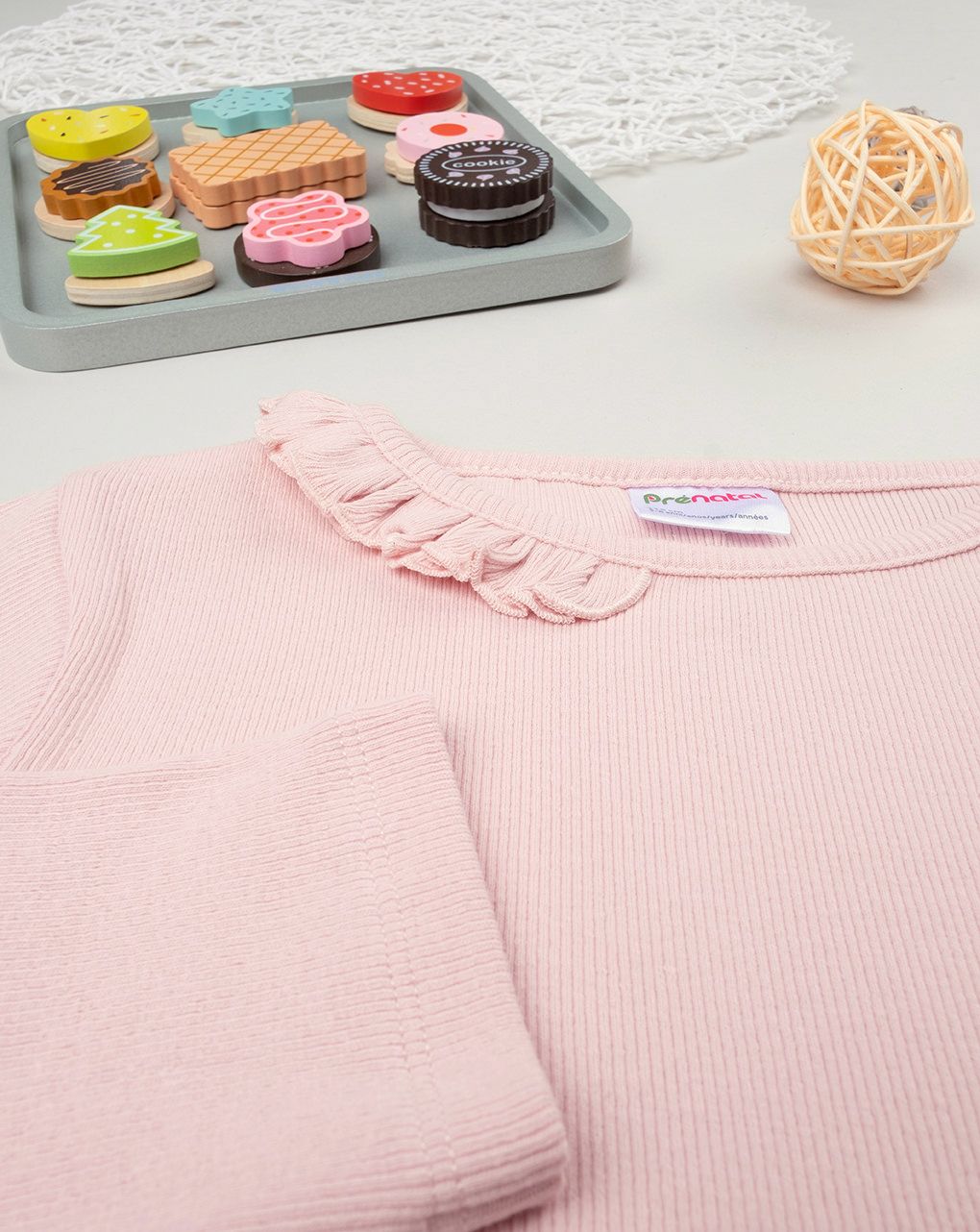 παιδική μπλούζα ριμπ ροζ με βολάν για κορίτσι - Prénatal