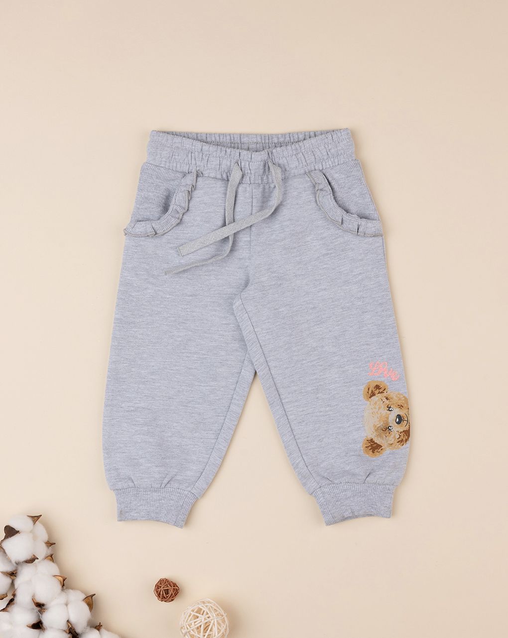 βρεφικό παντελόνι φούτερ γκρι teddy για κορίτσι - Prénatal