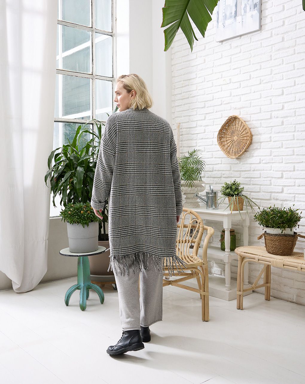 γυναικεία μακριά ζακέτα καρό μαύρο/άσπρο - Prénatal