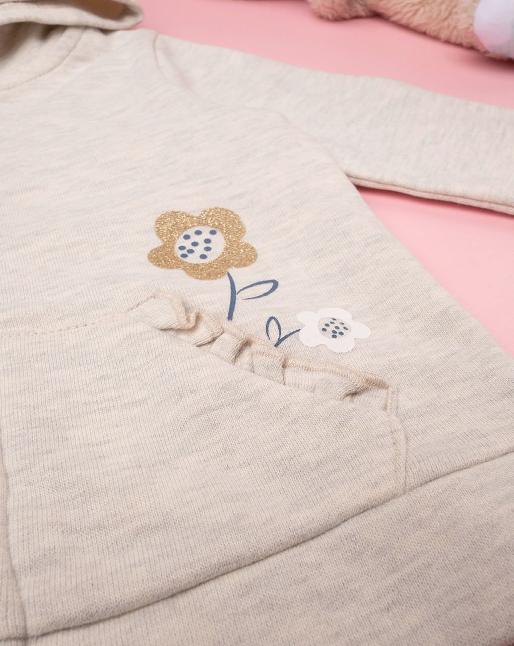 βρεφική ζακέτα φούτερ μπεζ με λουλούδια για κορίτσι - Prénatal