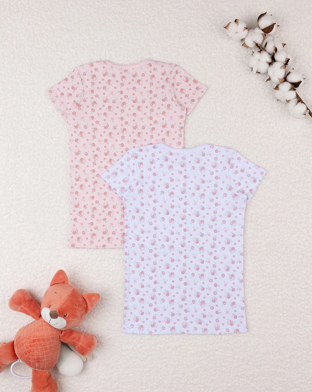 παιδικά κοντομάνικα φακελάκια πακέτο x2 λουλούδια για κορίτσι - Prénatal