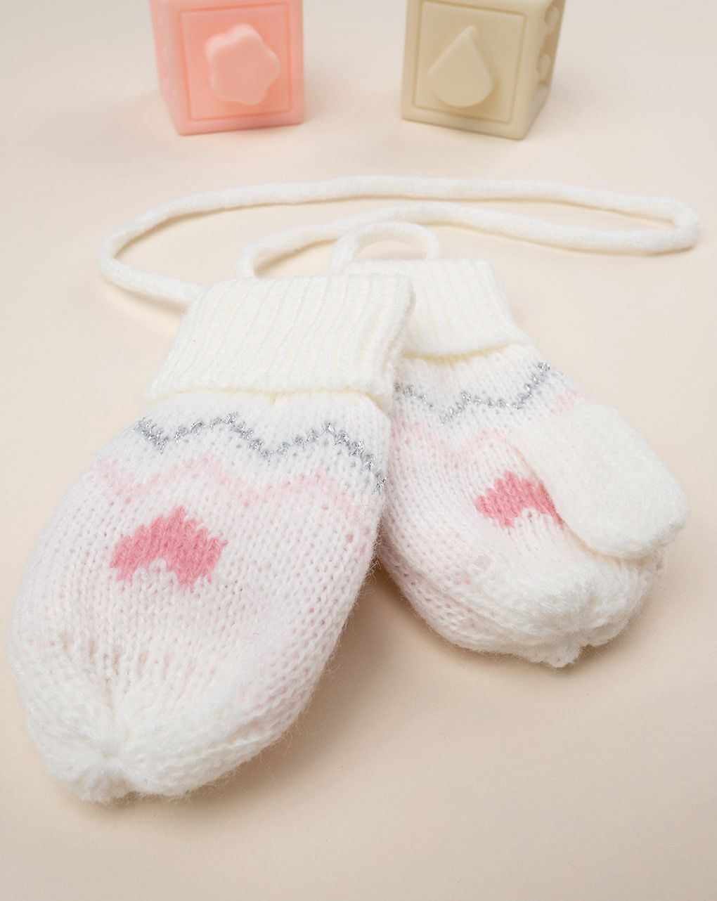 βρεφικά γαντάκια χουφτίτσες λευκά με καρδούλες για κορίτσι - Prénatal