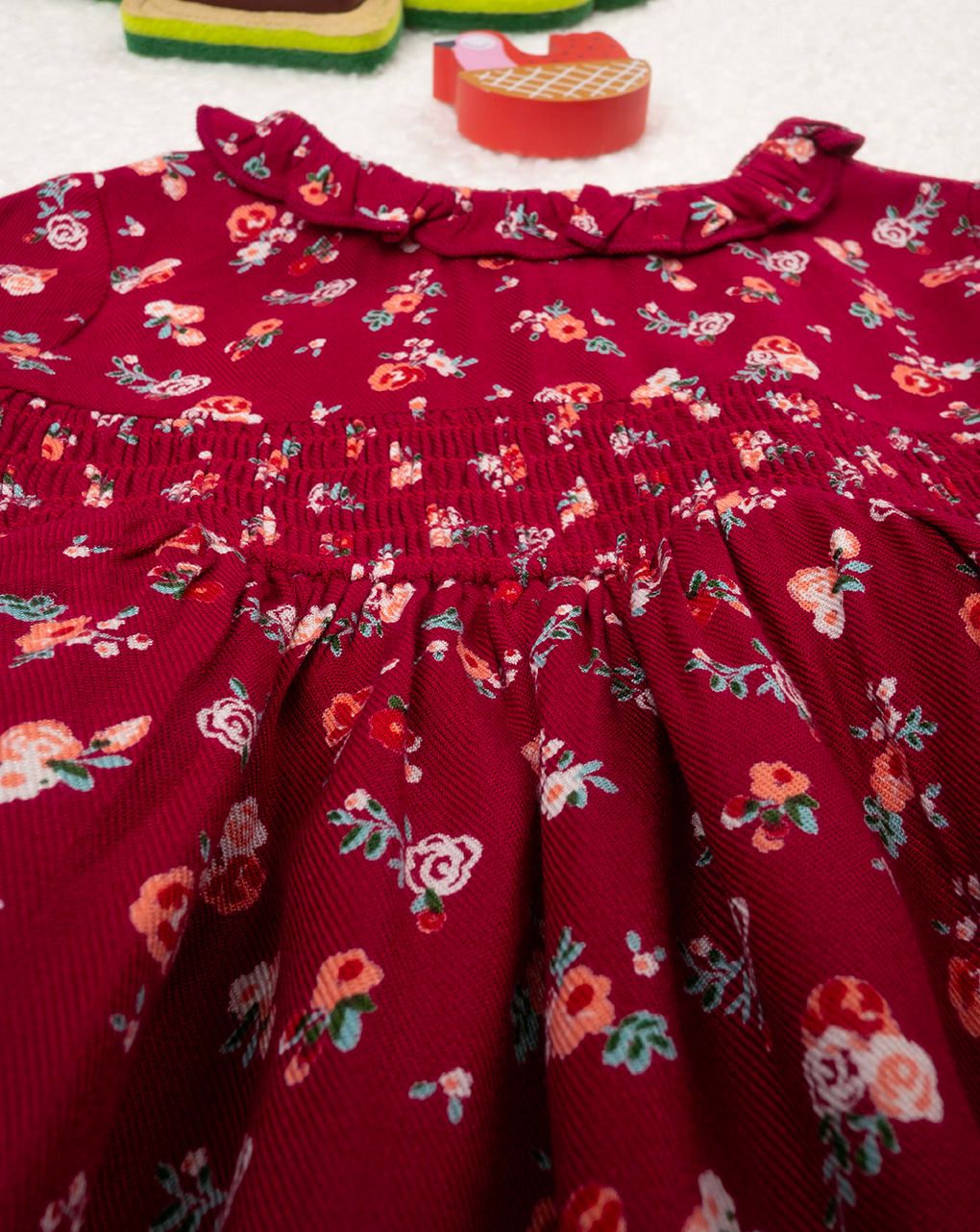 βρεφικό φόρεμα μπορντώ φλοράλ για κορίτσι - Prénatal