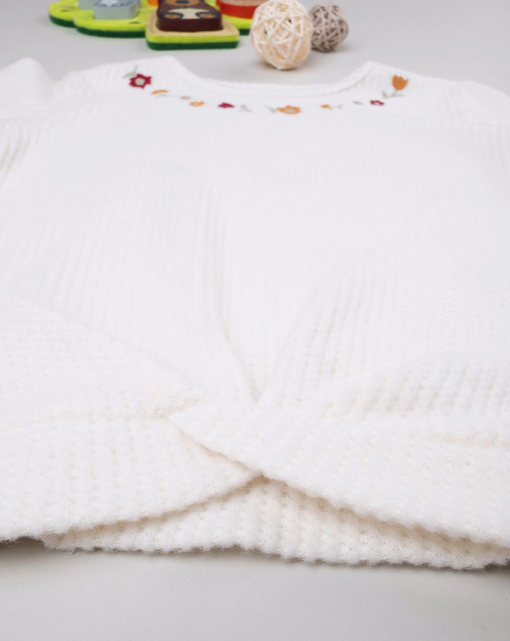 παιδική μπλούζα λευκή γκοφρέ φλοράλ για κορίτσι - Prénatal