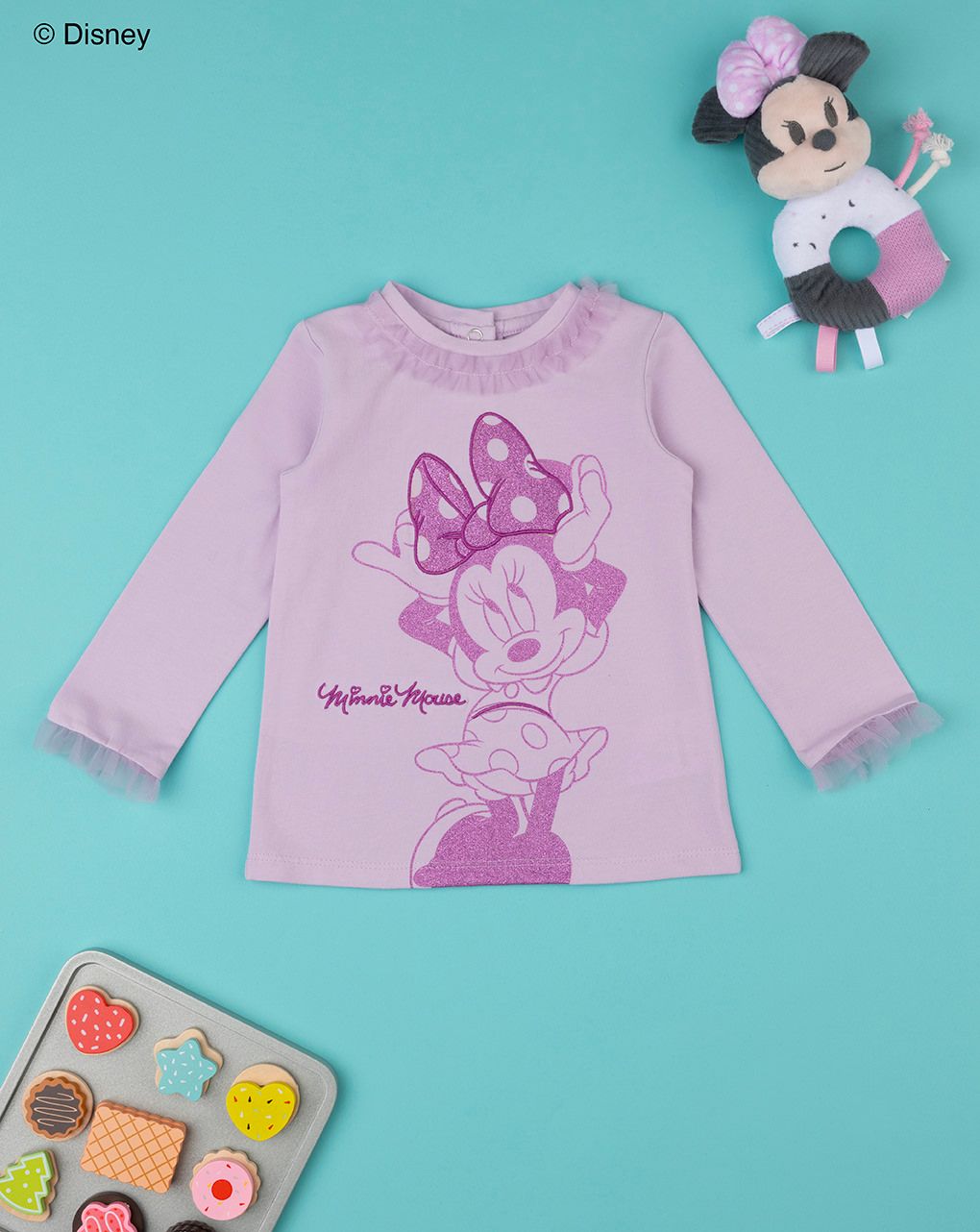 βρεφική μπλούζα λιλά με τη minnie για κορίτσι