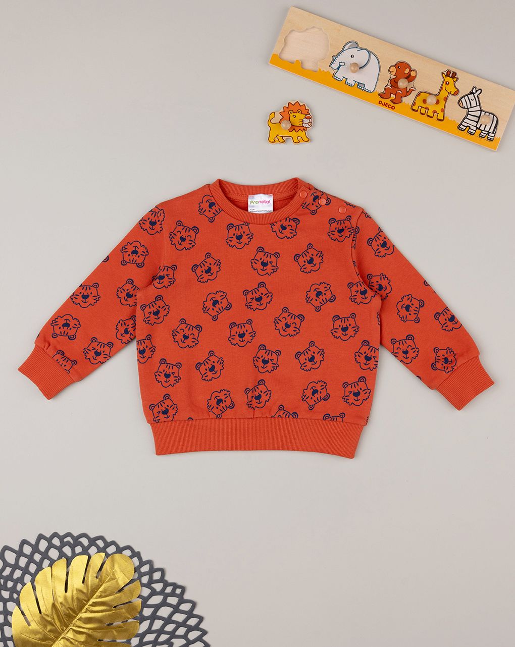 βρεφική μπλούζα φούτερ πορτοκαλί με τιγράκια για αγόρι - Prénatal