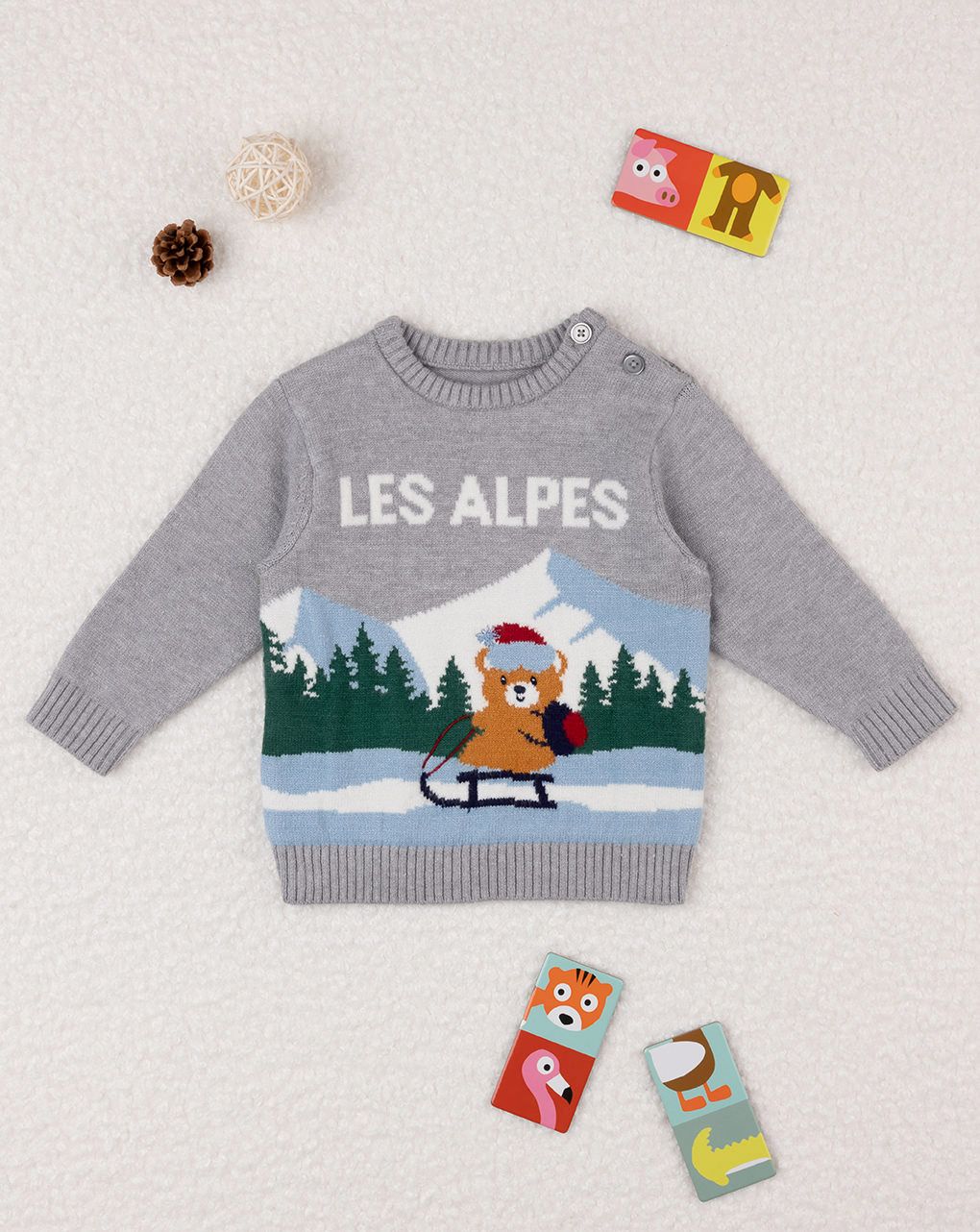 βρεφικό πουλόβερ γκρι les alpes για αγόρι