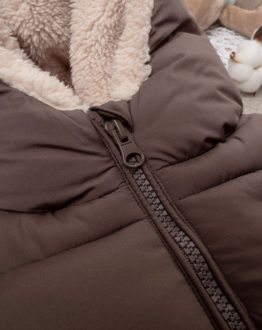 βρεφικό μπουφάν puffer καφέ teddy για αγόρι - Prénatal