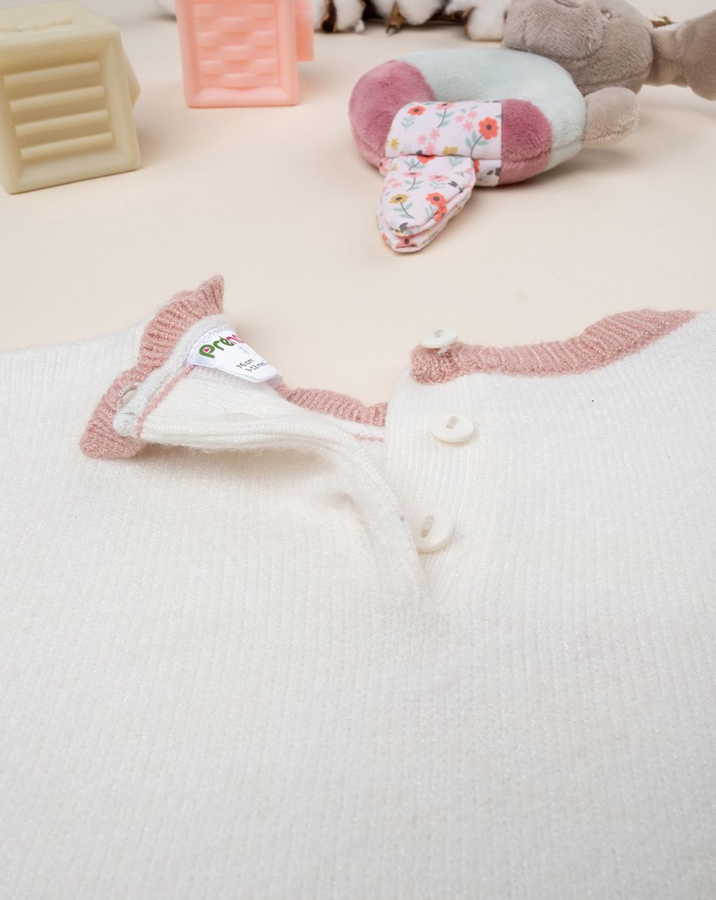 βρεφικό πουλόβερ λευκό με αλεπού για κορίτσι - Prénatal