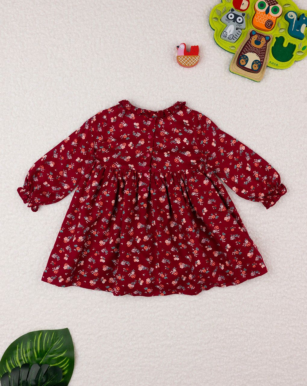 βρεφικό φόρεμα μπορντώ φλοράλ για κορίτσι - Prénatal