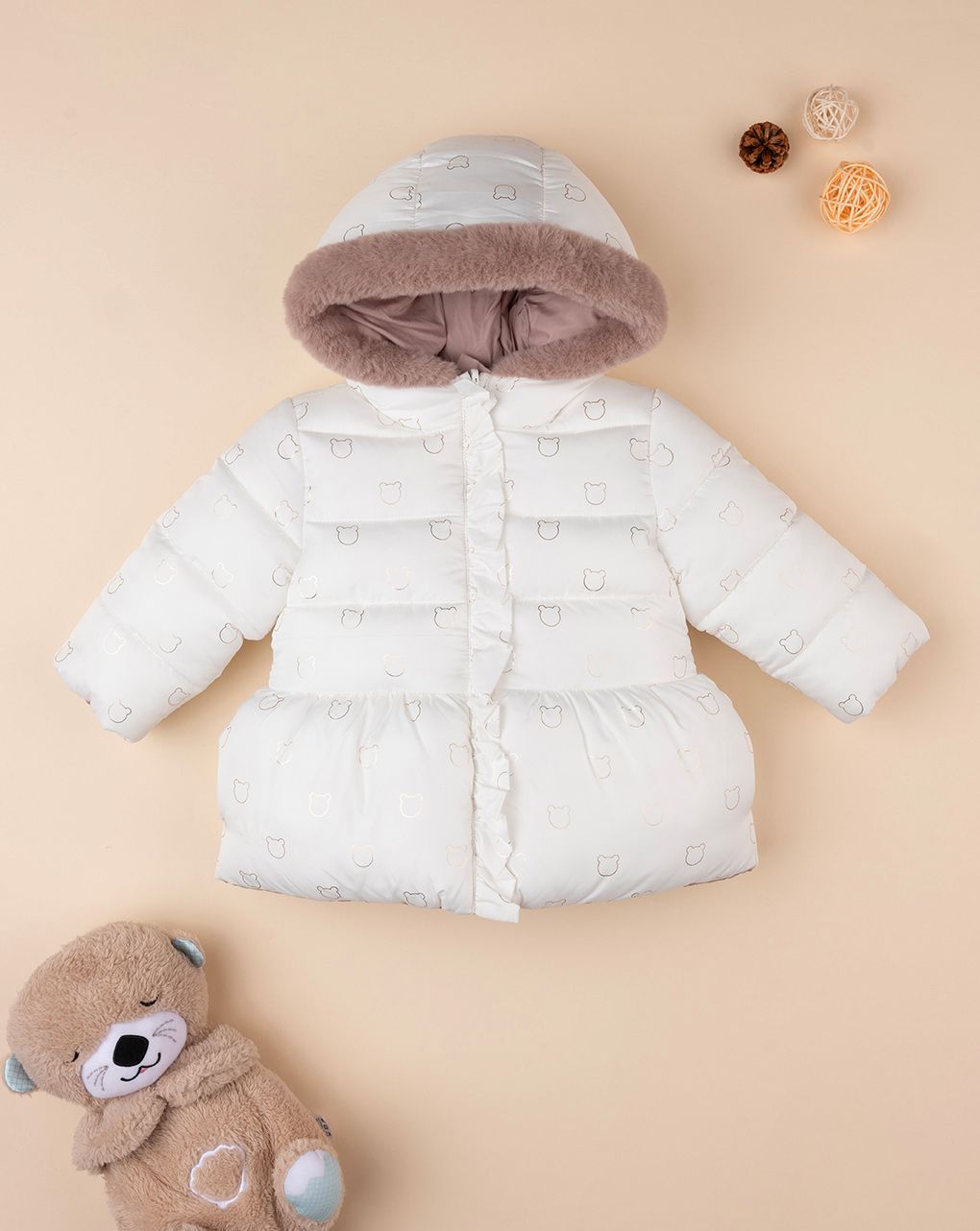 βρεφικό μπουφάν puffer λευκό teddy για κορίτσι - Prénatal