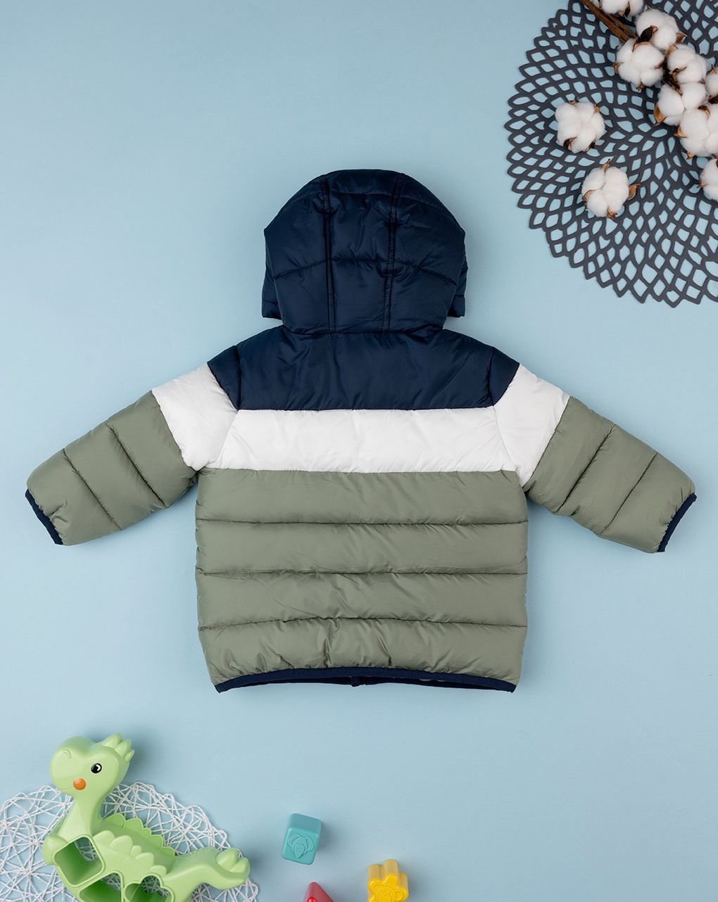 βρεφικό μπουφάν puffer colorblock χακί/μπλε για αγόρι - Prénatal