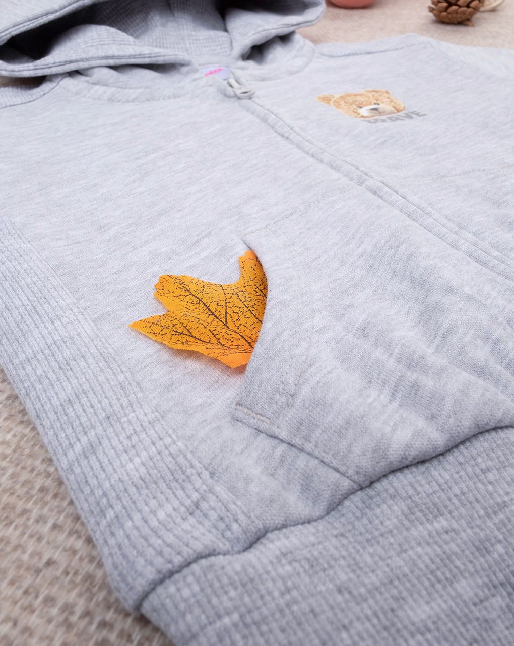 βρεφική ζακέτα φούτερ γκρι teddy για αγόρι - Prénatal