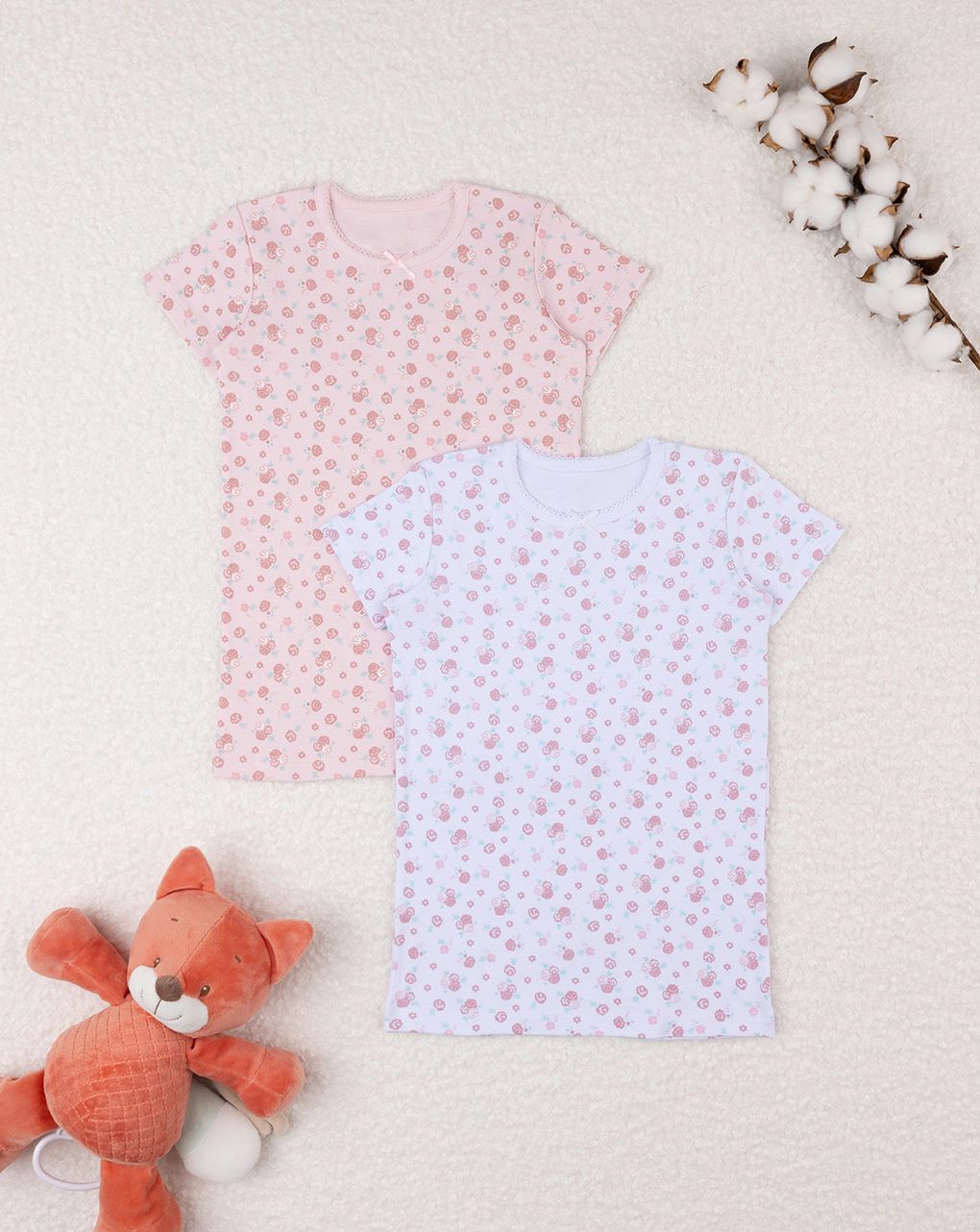 παιδικά κοντομάνικα φακελάκια πακέτο x2 λουλούδια για κορίτσι - Prénatal