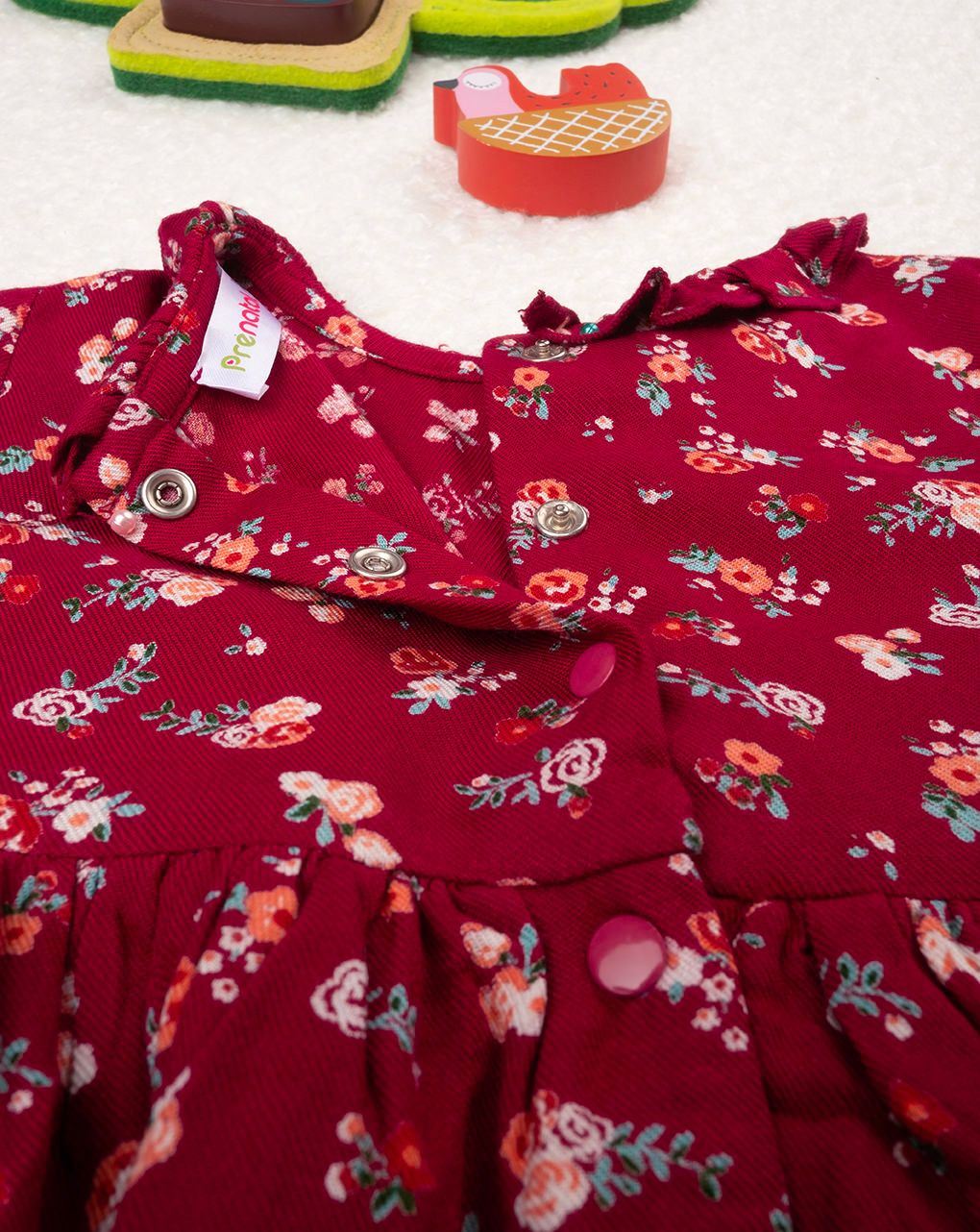 βρεφικό φόρεμα μπορντώ φλοράλ για κορίτσι - Prénatal