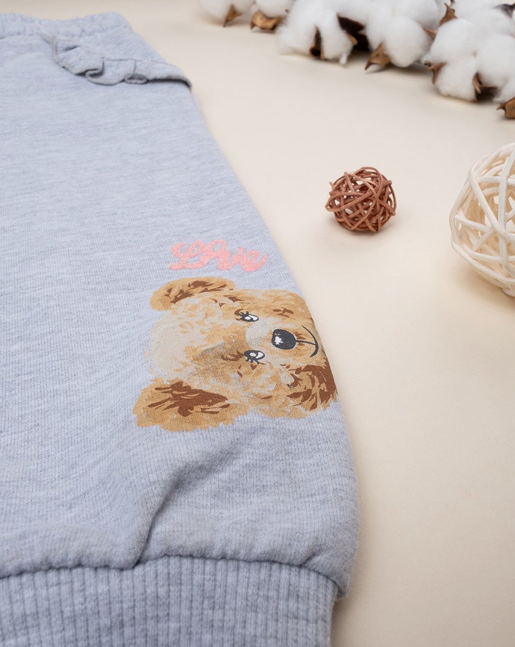 βρεφικό παντελόνι φούτερ γκρι teddy για κορίτσι - Prénatal