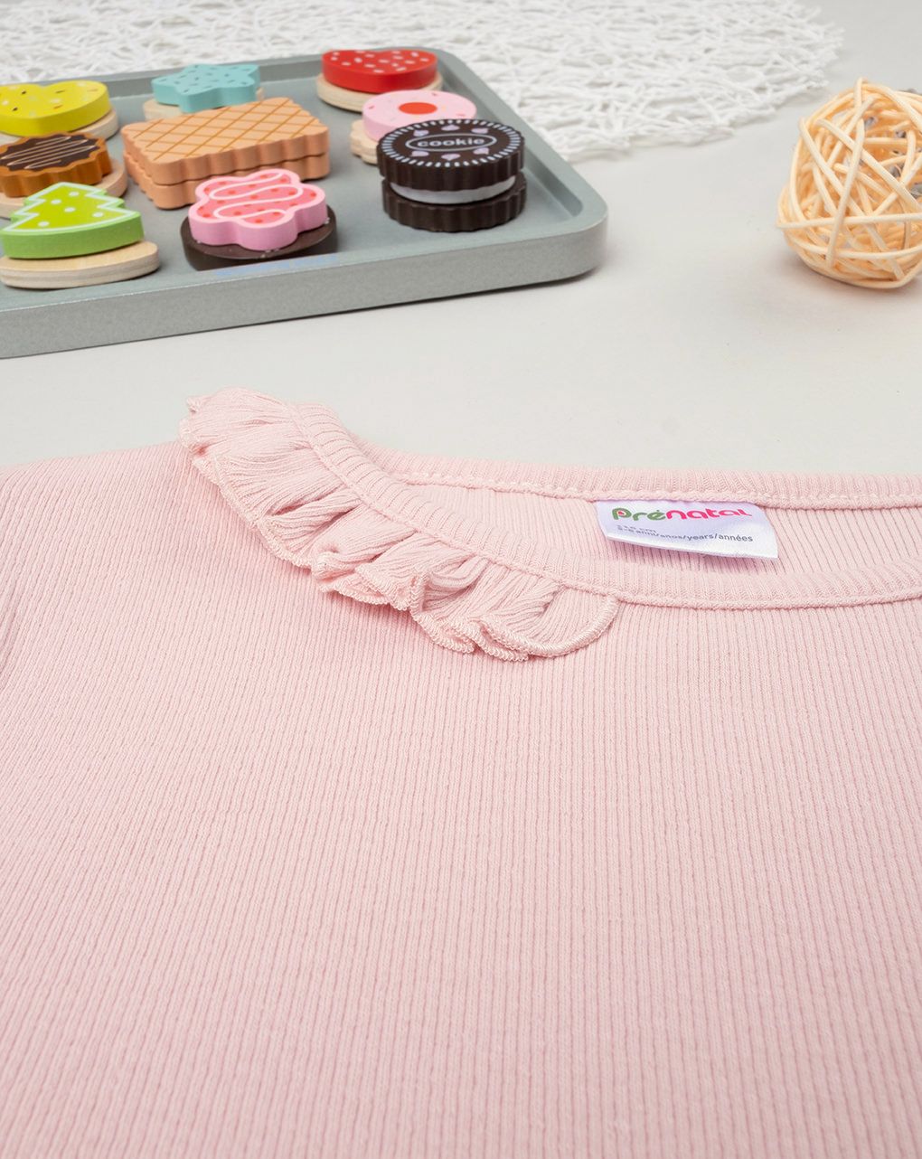 παιδική μπλούζα ριμπ ροζ με βολάν για κορίτσι - Prénatal