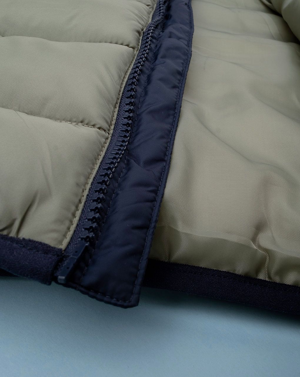 βρεφικό μπουφάν puffer colorblock χακί/μπλε για αγόρι - Prénatal