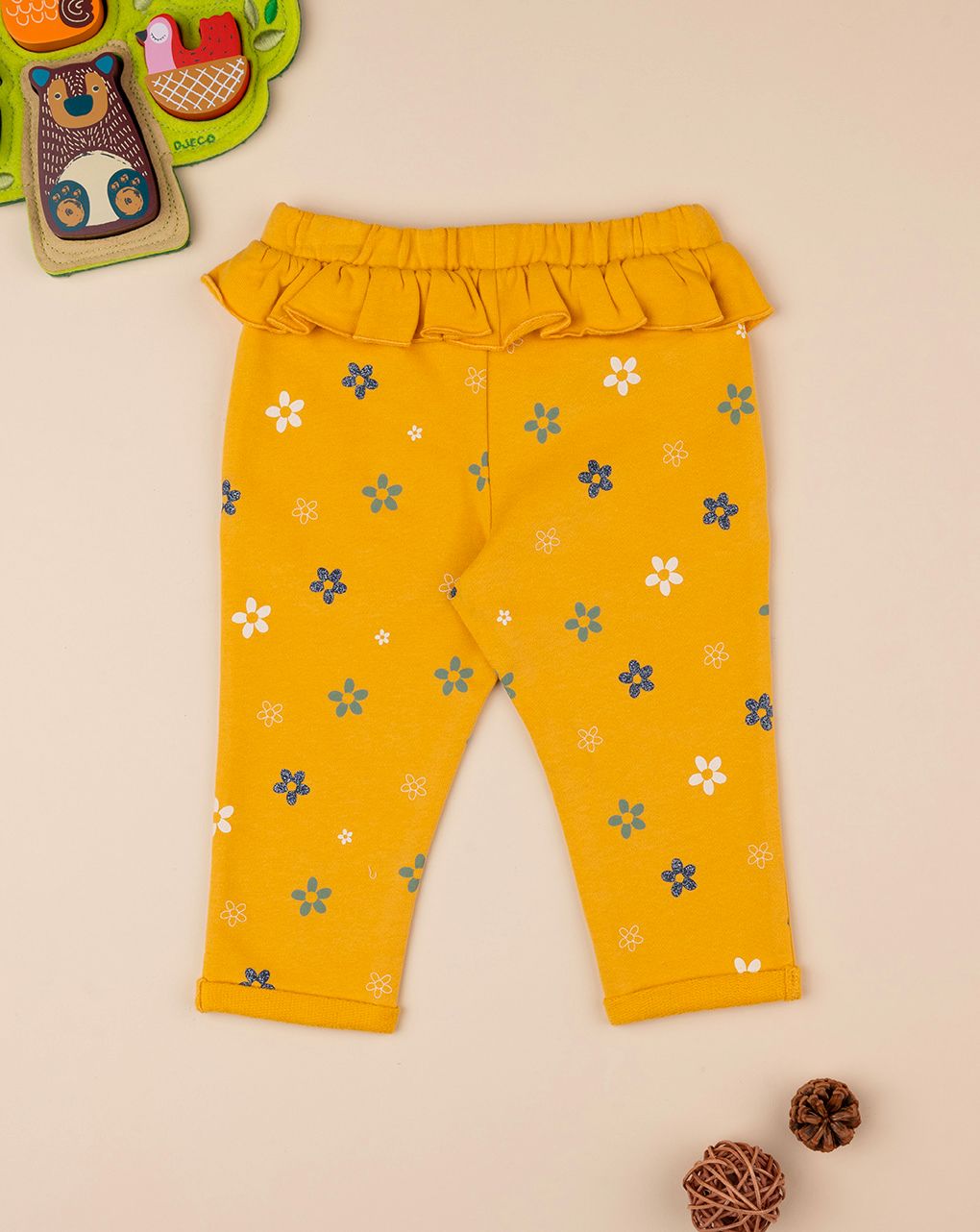 βρεφικό παντελόνι φούτερ κίτρινο φλοράλ για κορίτσι - Prénatal