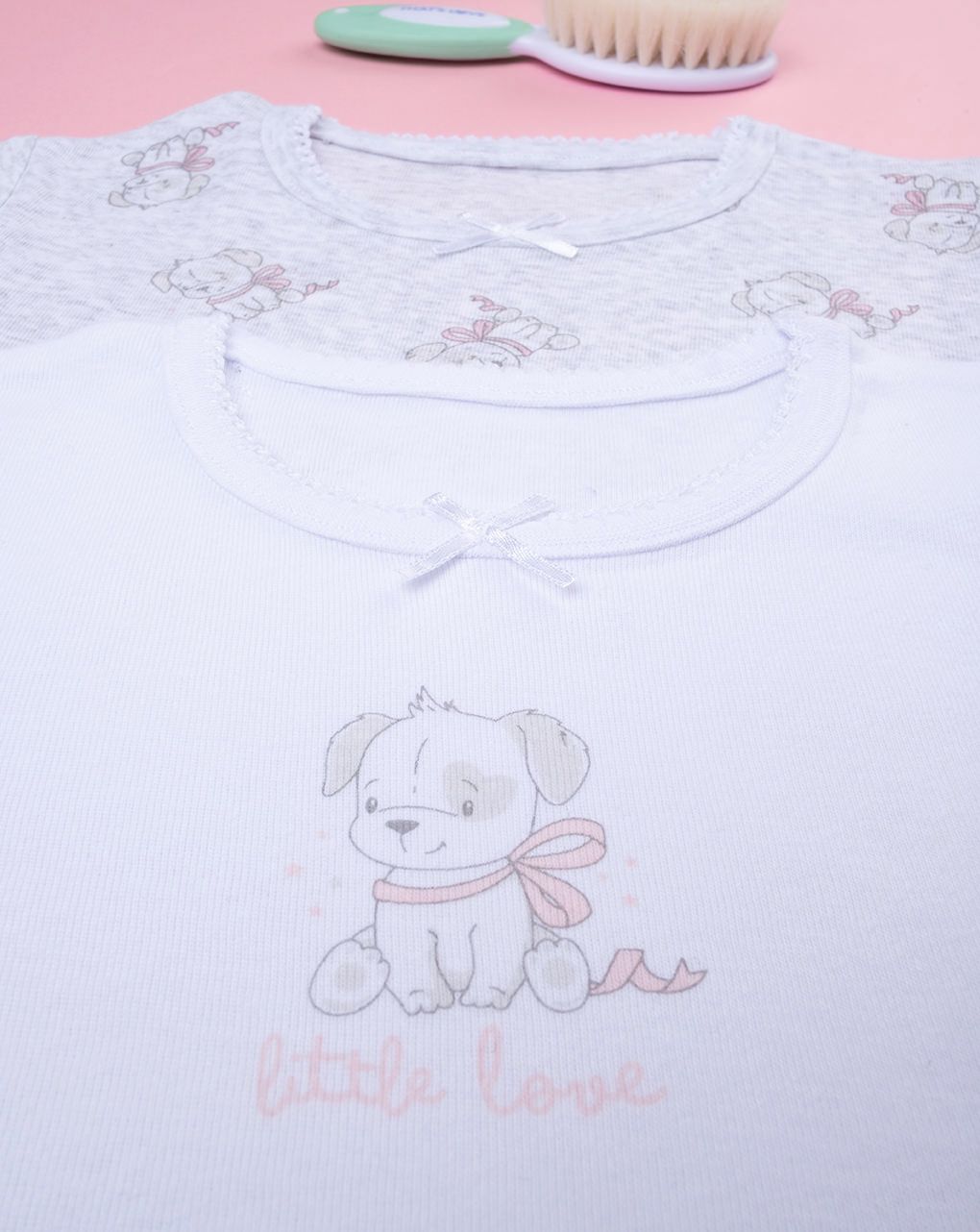 παιδικά φανελάκια πακέτο x2 σκυλάκια για κορίτσι - Prénatal