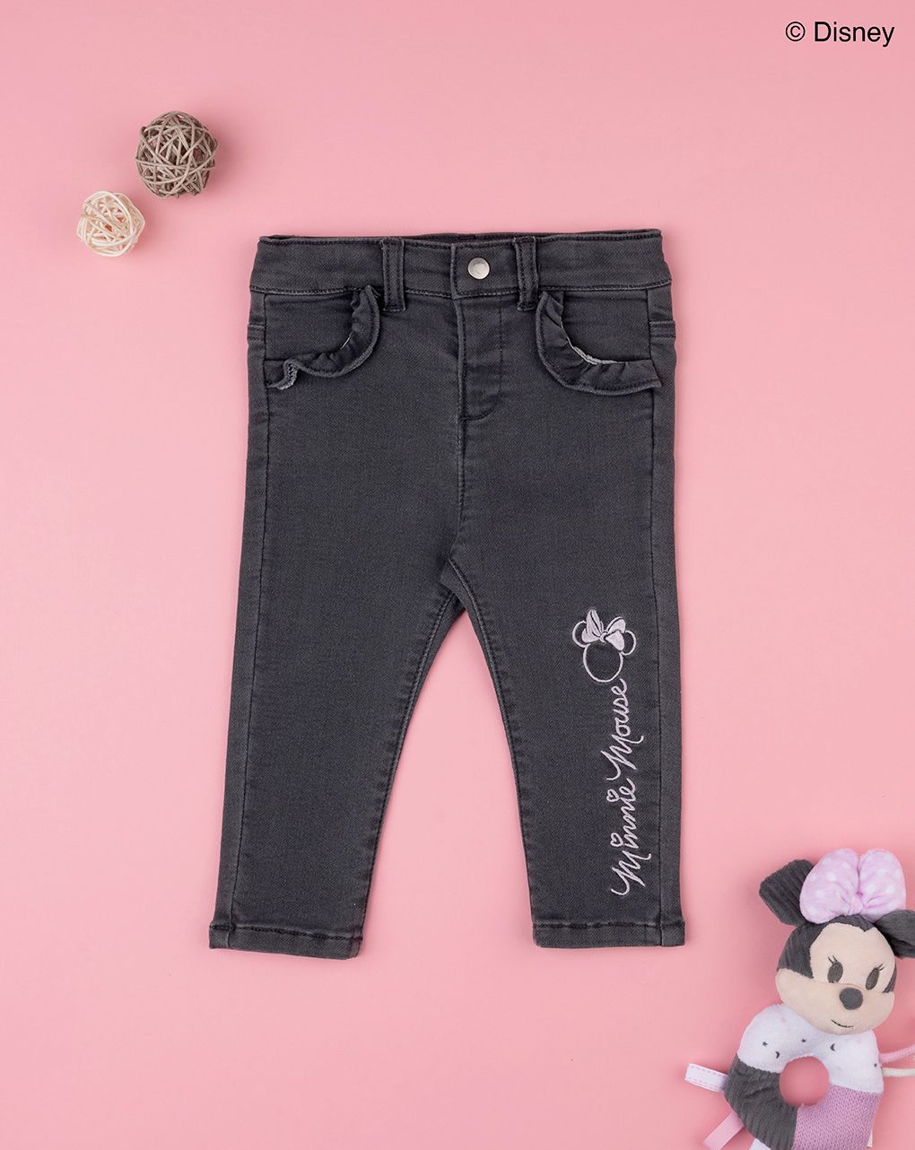 βρεφικό τζιν παντελόνι γκρι με τη minnie για κορίτσι