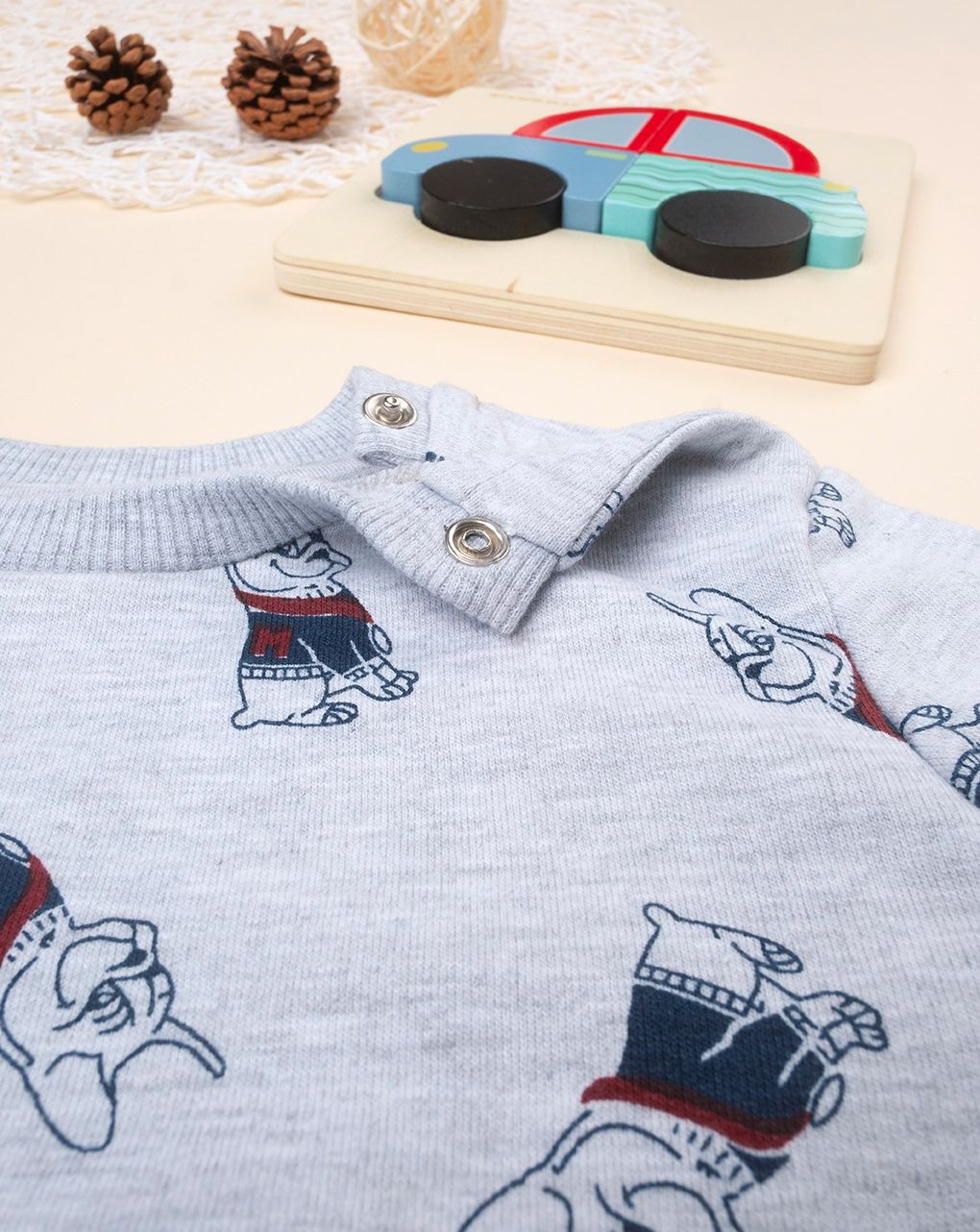 βρεφική μπλούζα φούτερ γκρι με σκυλάκια για αγόρι - Prénatal