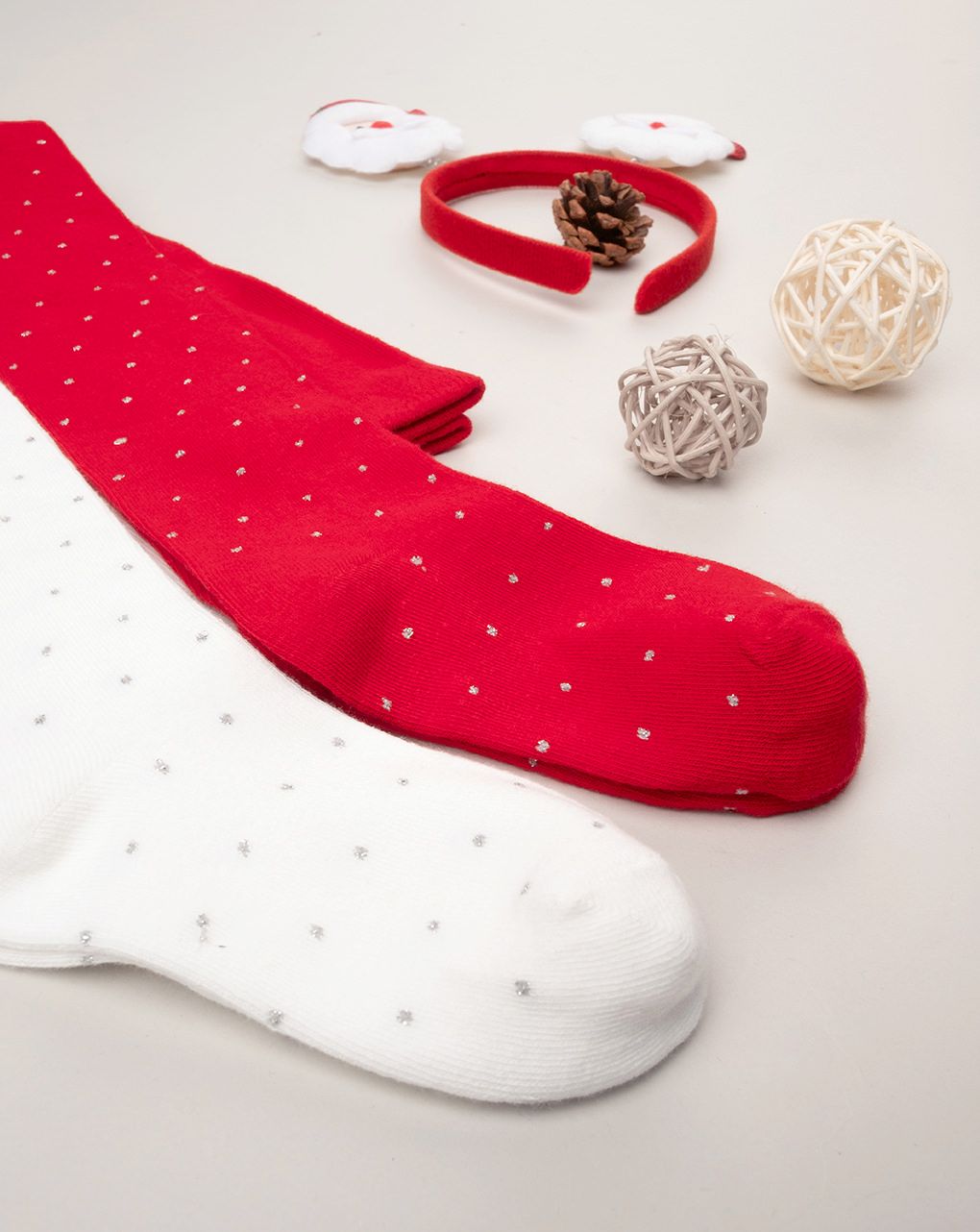 παιδικά καλσόν λευκό/κόκκινο με γκλίτερ x2 για κορίτσι - Prénatal